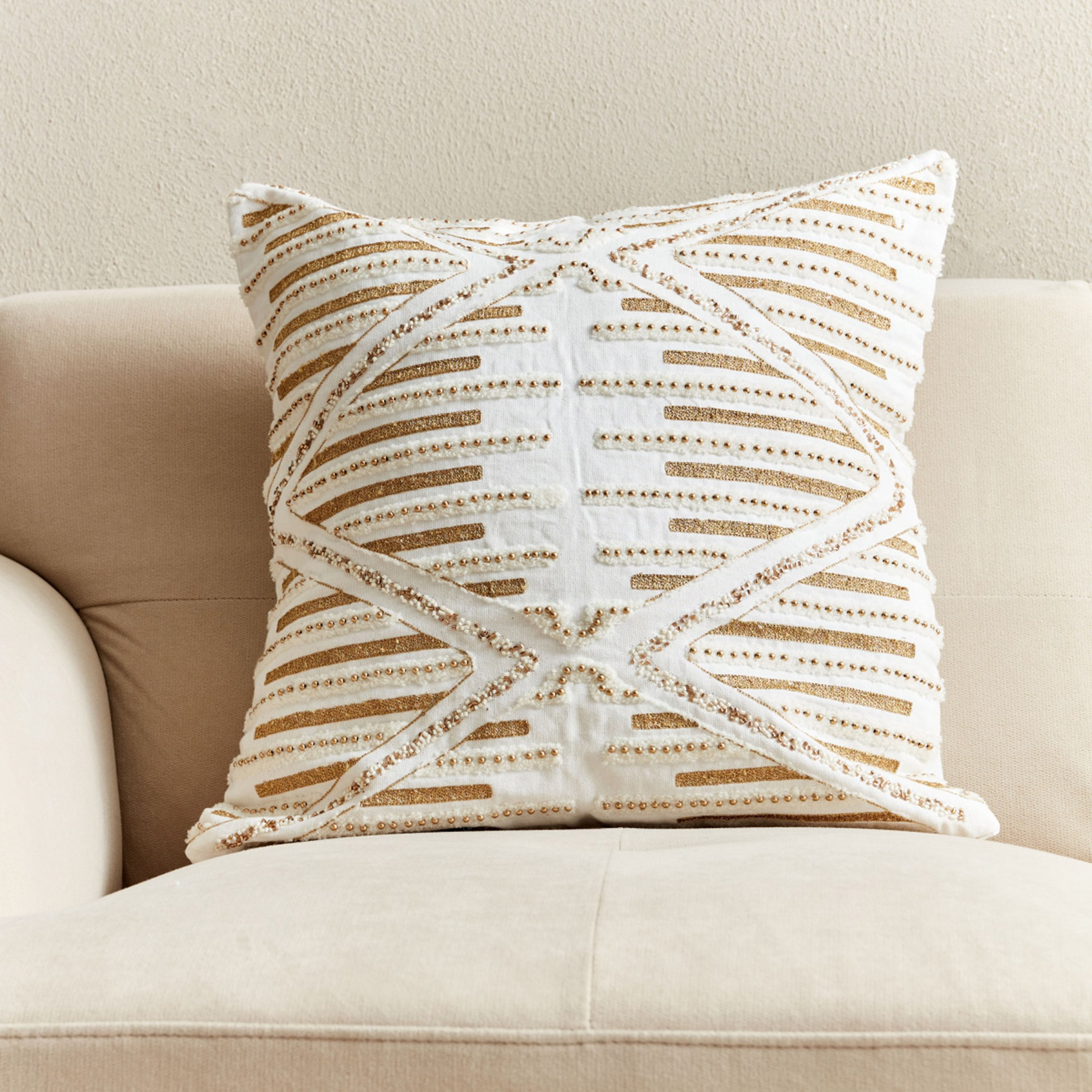 Petra Medalic Embroidered Beaded Cushion Cover and Filler Package - 45x45 cm-hbxlivingroom-furnishings-cushionsandcovers-filledcushions-image-1