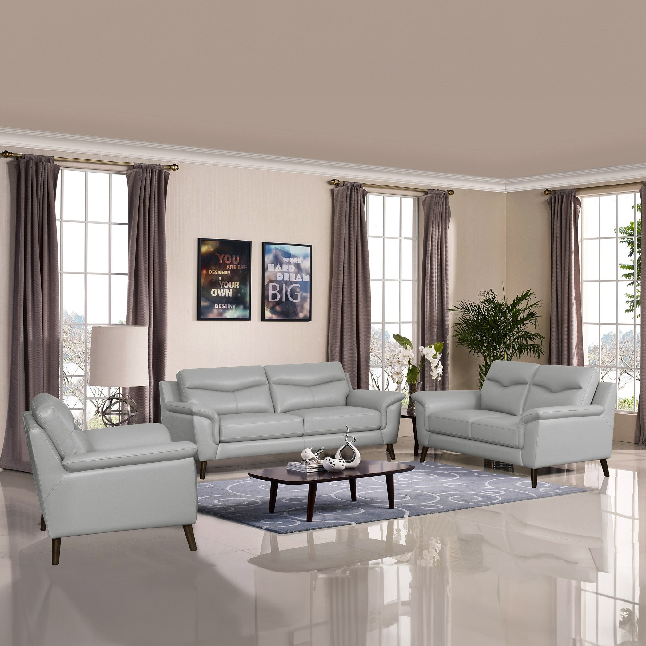 Leather and store fabric sofa set