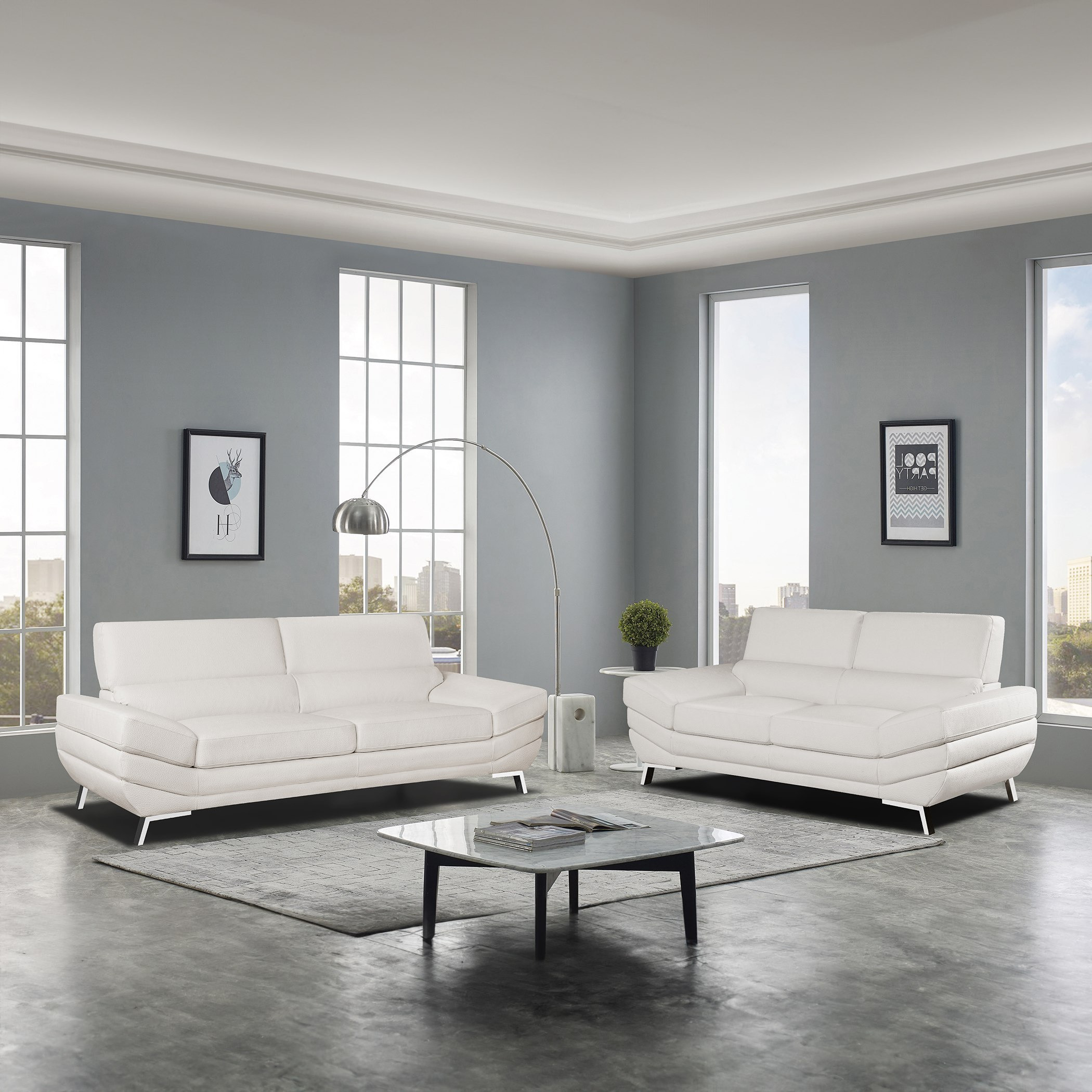 White faux deals leather sofa set