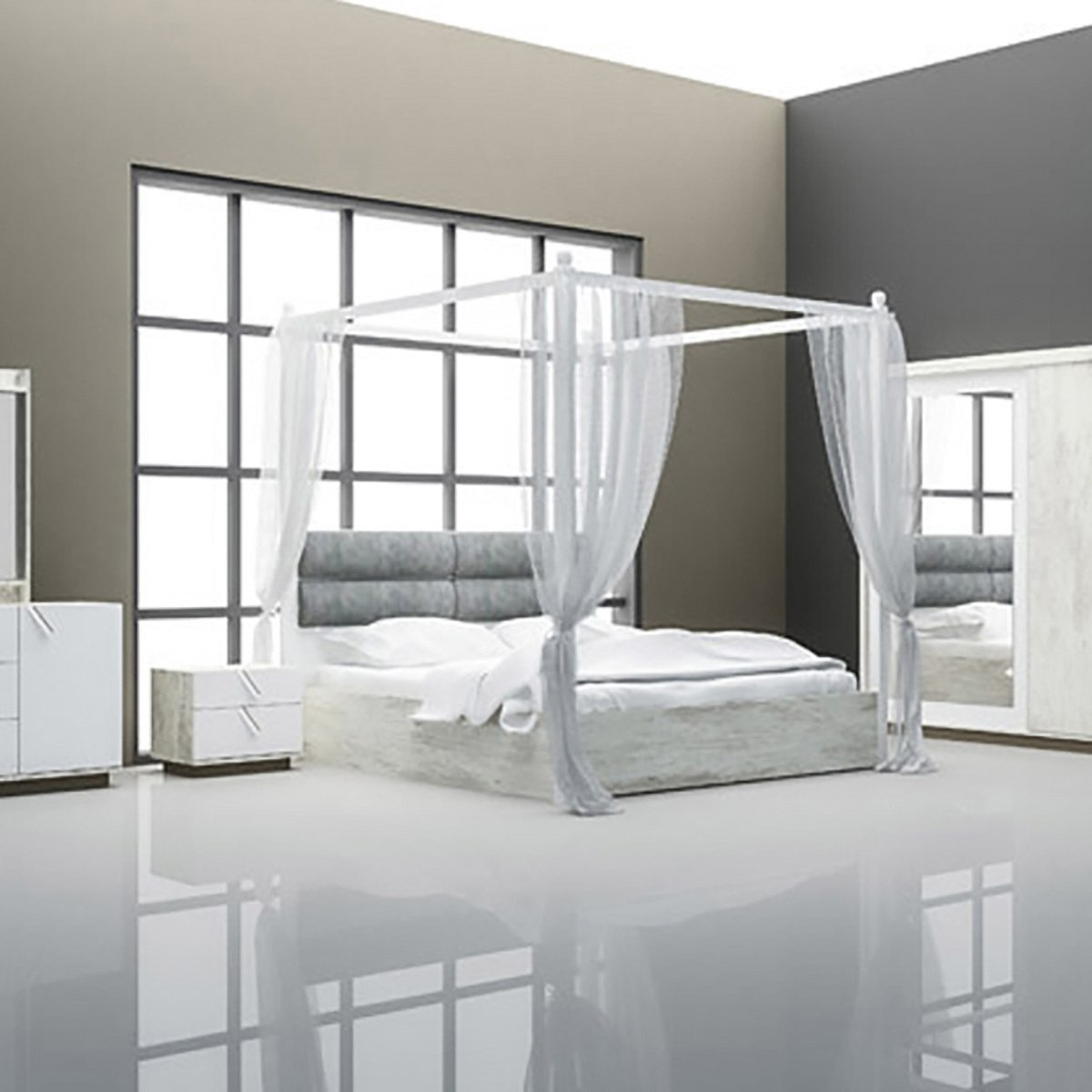 Vintage 4-Poster King Size Bed with Curtains - 180x200 cm-hbxfurniture-bedsandbedsets-beds-king-image-1