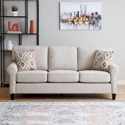 Angelic Oakwood 3-Seater Fabric Sofa with 2 Cushions-Sofas-image-0