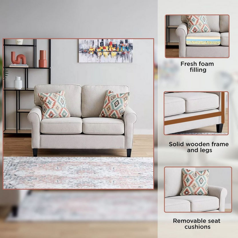 Angelic Oakwood 2-Seater Fabric Sofa with 2 Cushions-Sofas-image-9