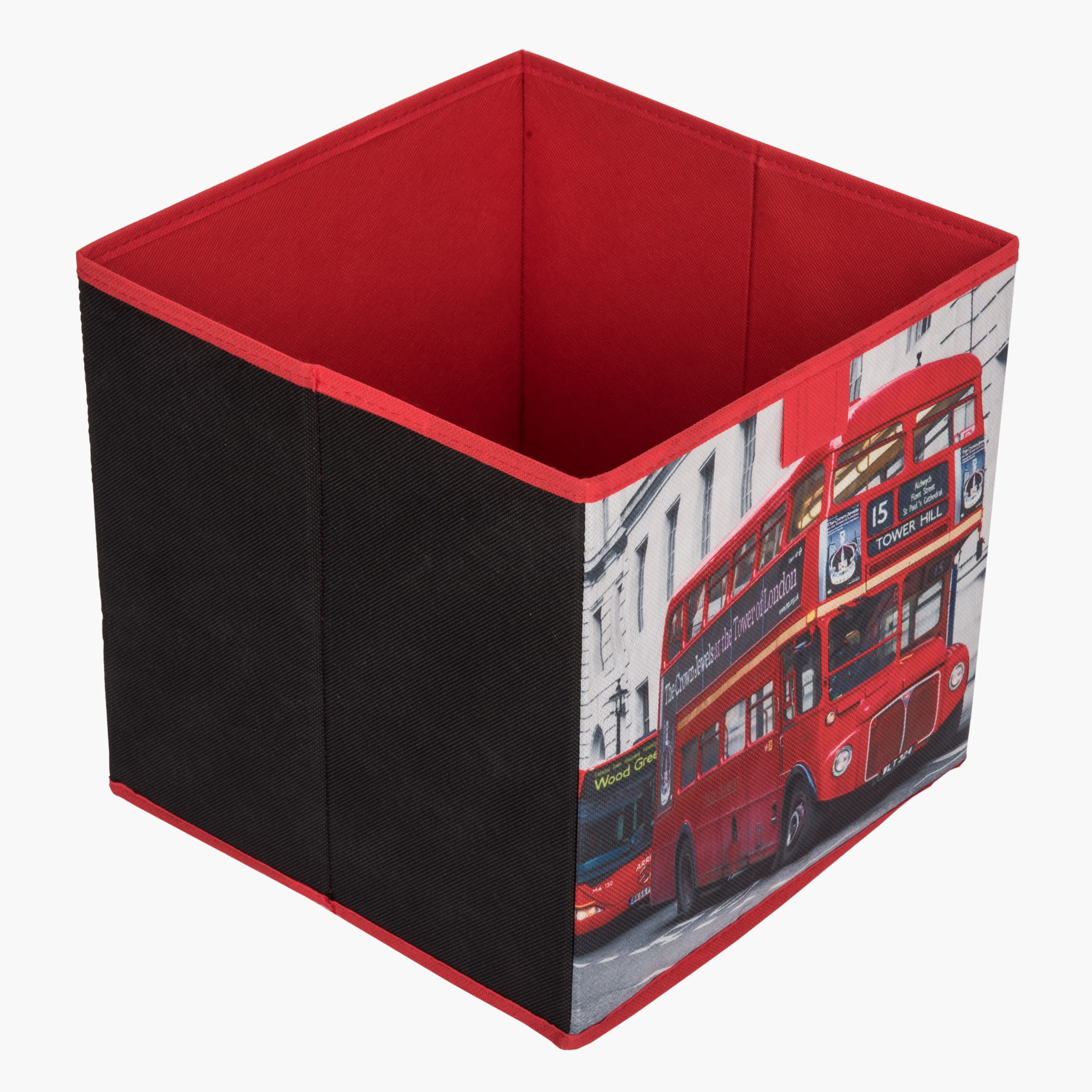 صندوق مكعب منقوش بتصميم حافلة لندن  - 28x28x28 سم-hbxbedroom-bedroomaccessories-bedroomstorage-image-1