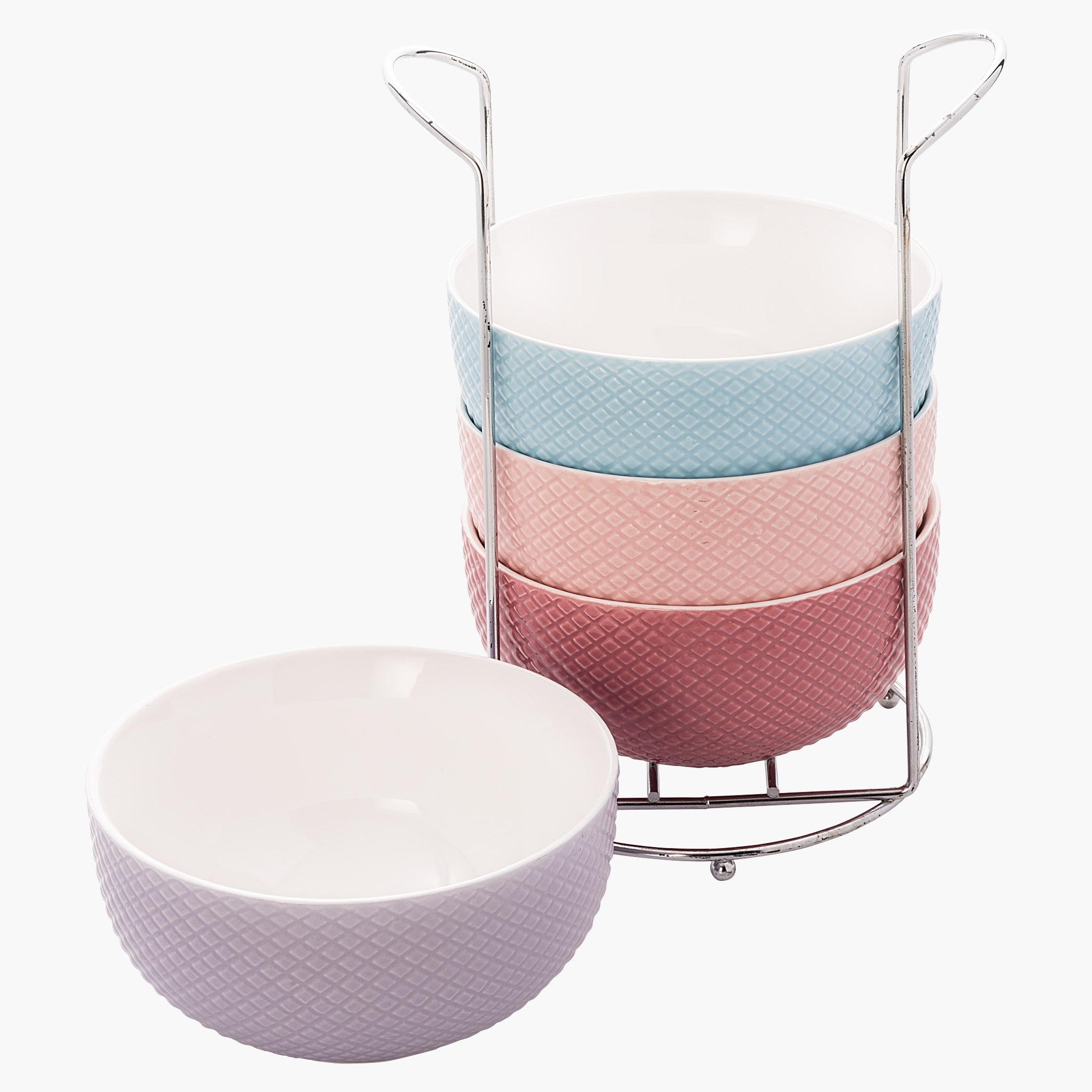 طقم أوعية حساء منقوشة من أربع قطع مع حامل-hbxdecorandfurnishings-tabletop-crockery-image-2