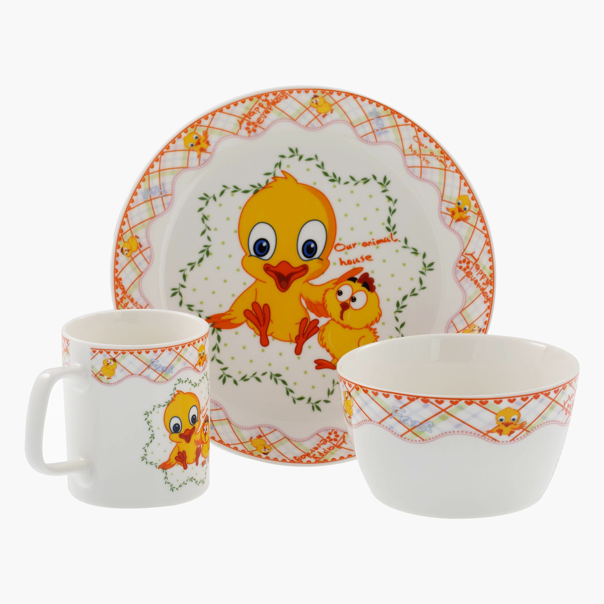 طقم وجبة الإفطار بنقش بطة - ثلاث قطع-hbxhomeware-hbxkidsandyouth-image-1