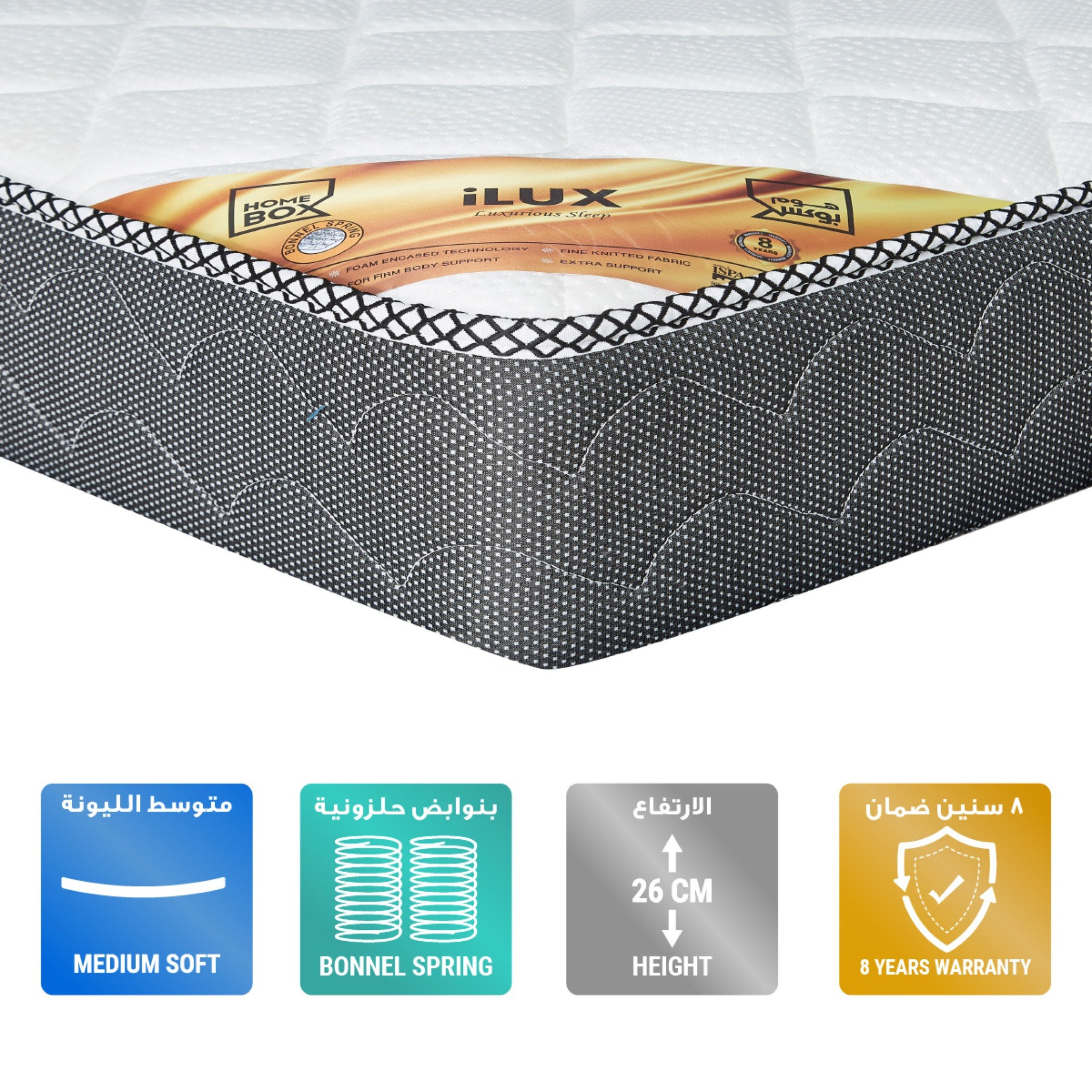 مرتبة مقاس كينج بنوابض عالية المرونة من آي لوكس - 180x200x26 سم-hbxfurniture-mattresses-king-image-1