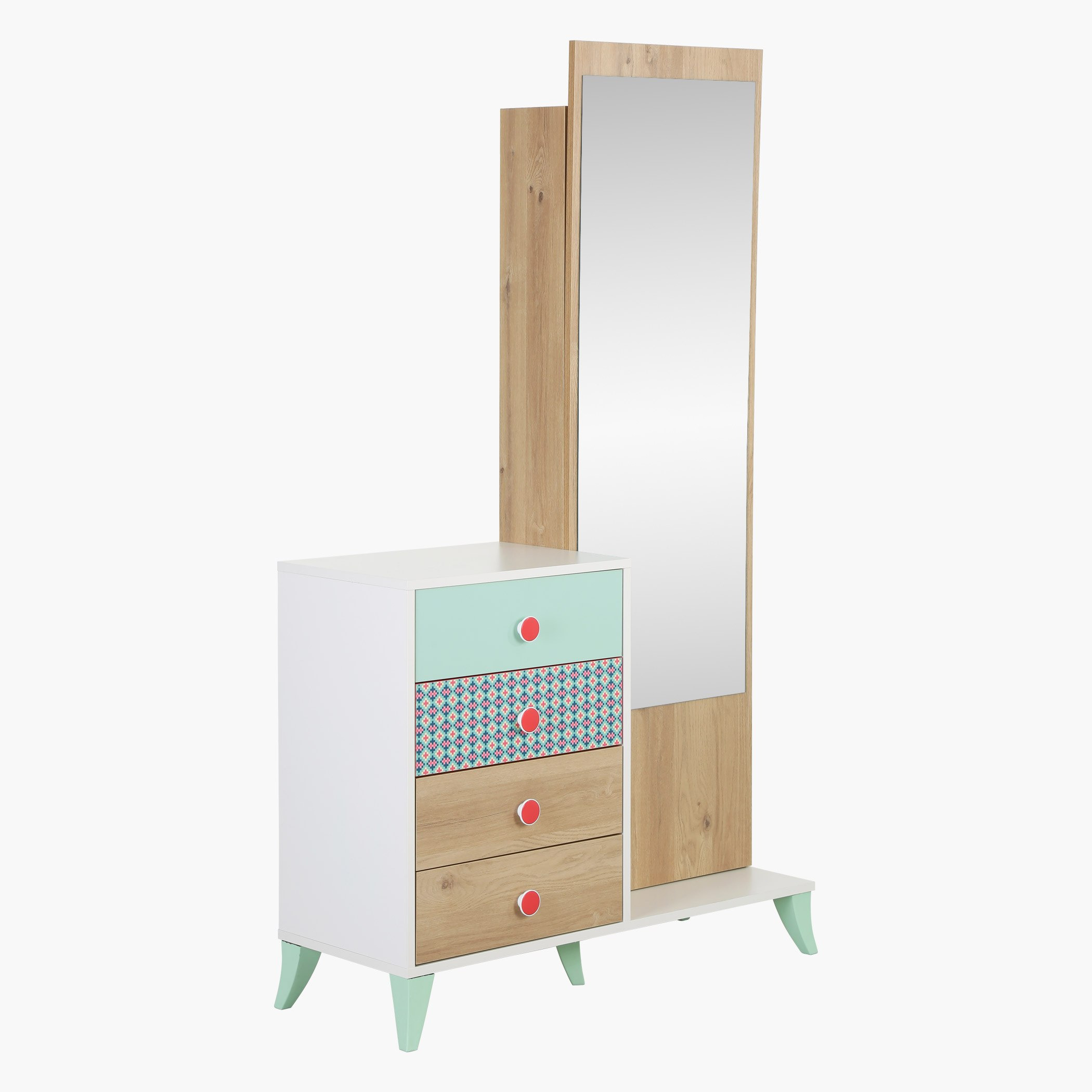 طاولة تزيين طويلة بـ4 أدراج ومرآة ووحدة تخزين من موروكو مينتي-hbxfurniture-kidsroom-kidsdressersandmirrors-image-1