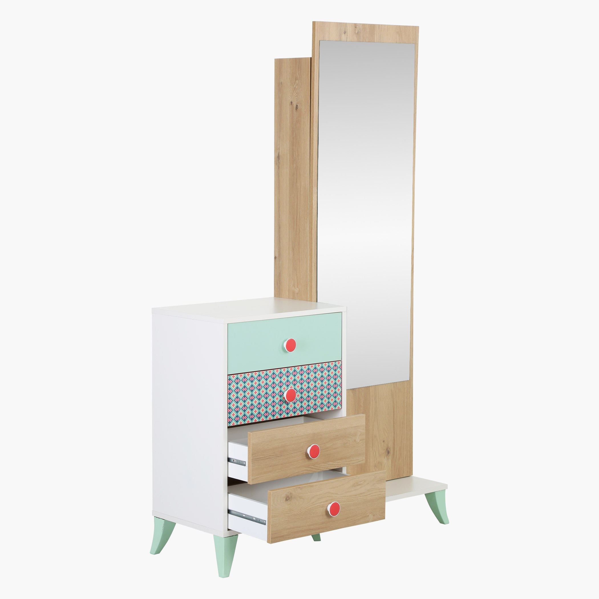 طاولة تزيين طويلة بـ4 أدراج ومرآة ووحدة تخزين من موروكو مينتي-hbxfurniture-kidsroom-kidsdressersandmirrors-image-2