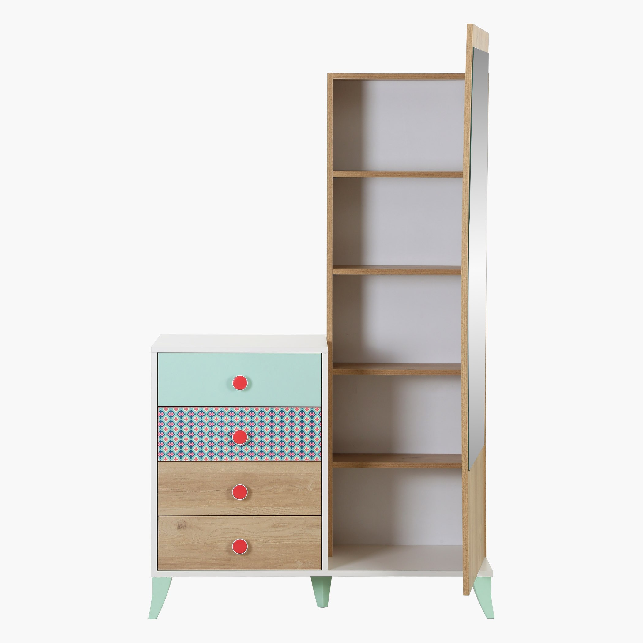 طاولة تزيين طويلة بـ4 أدراج ومرآة ووحدة تخزين من موروكو مينتي-hbxfurniture-kidsroom-kidsdressersandmirrors-image-4