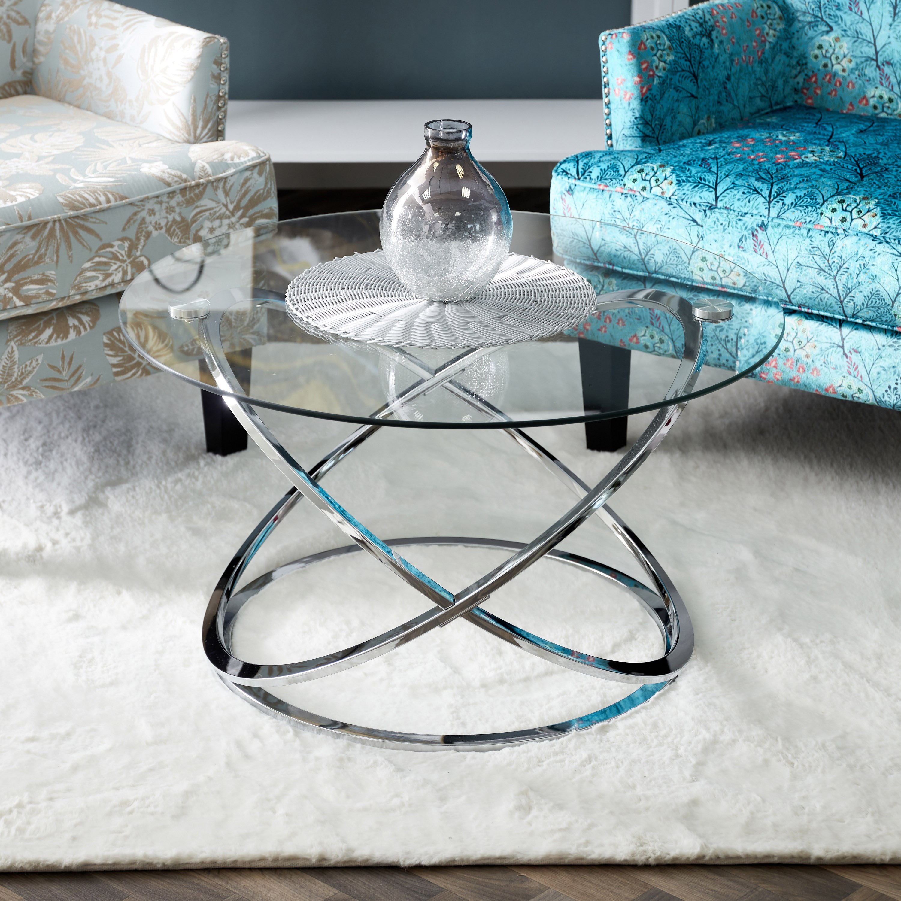 Round glass deals coffee table set