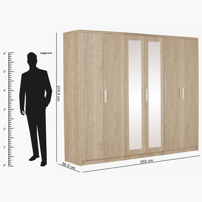 Curvy 6-Door Wardrobe with Mirrors and Drawers-Wardrobes-image-10