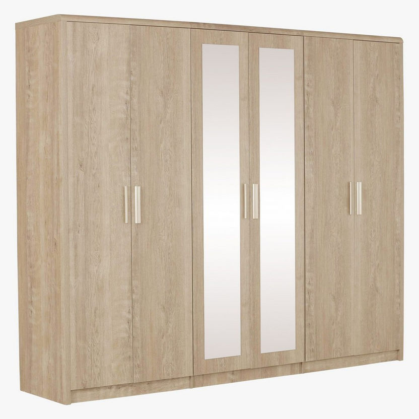 Curvy 6-Door Wardrobe with Mirrors and Drawers-Wardrobes-image-1