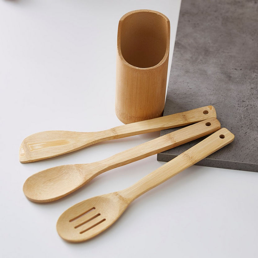 Bamboo 3-Piece Kitchen Tool Set with Stand-Kitchen Tools & Utensils-image-1