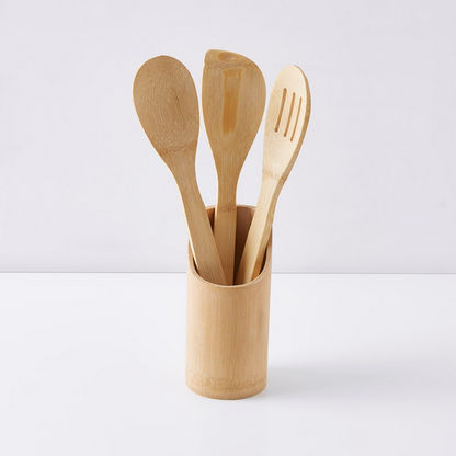 Bamboo 3-Piece Kitchen Tool Set with Stand
