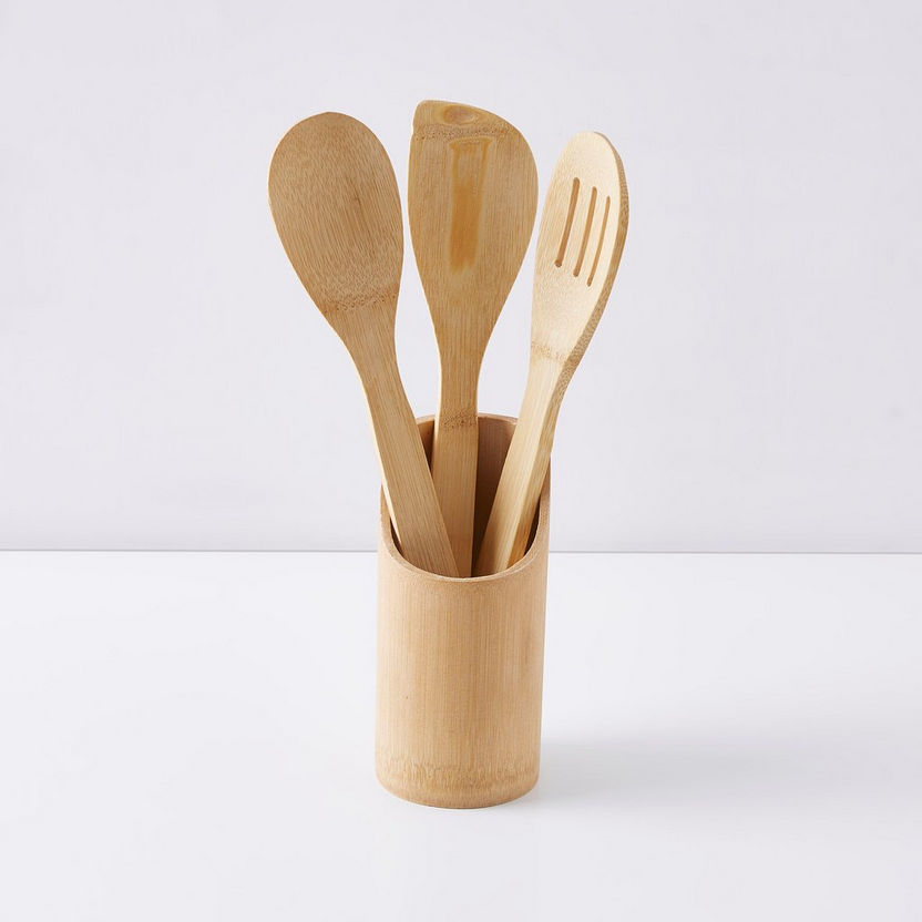 Bamboo 3-Piece Kitchen Tool Set with Stand-Kitchen Tools and Utensils-image-4