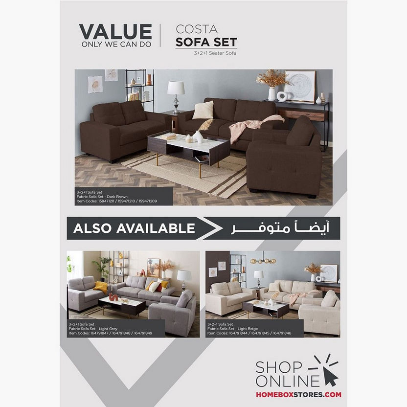 Costa 3-Seater Fabric Sofa-Sofas-image-1