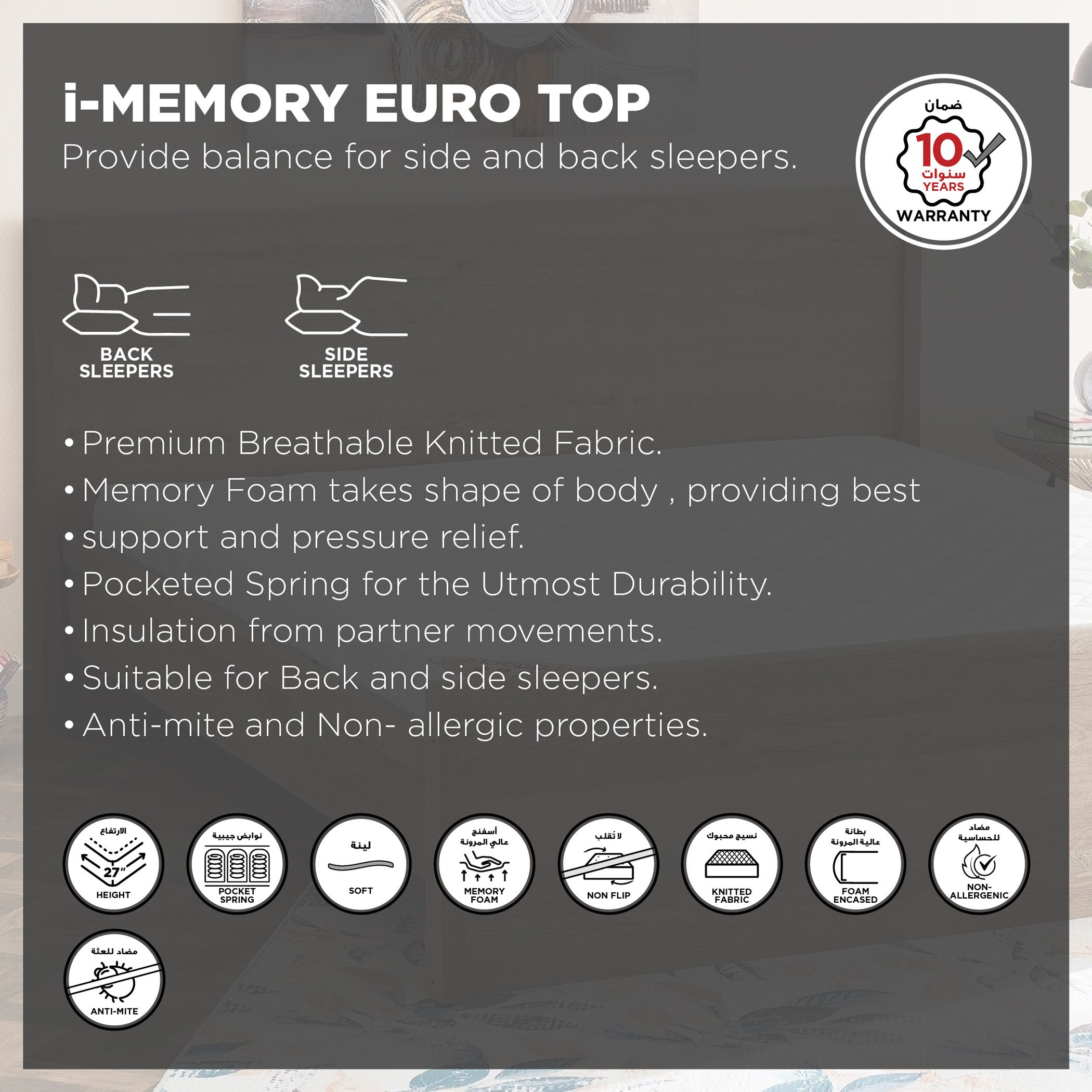 SleepLuxe iMemory Foam Euro Top Soft Pocket Spring King Mattress - 180x200x27 cm-hbxfurniture-mattresses-king-image-4