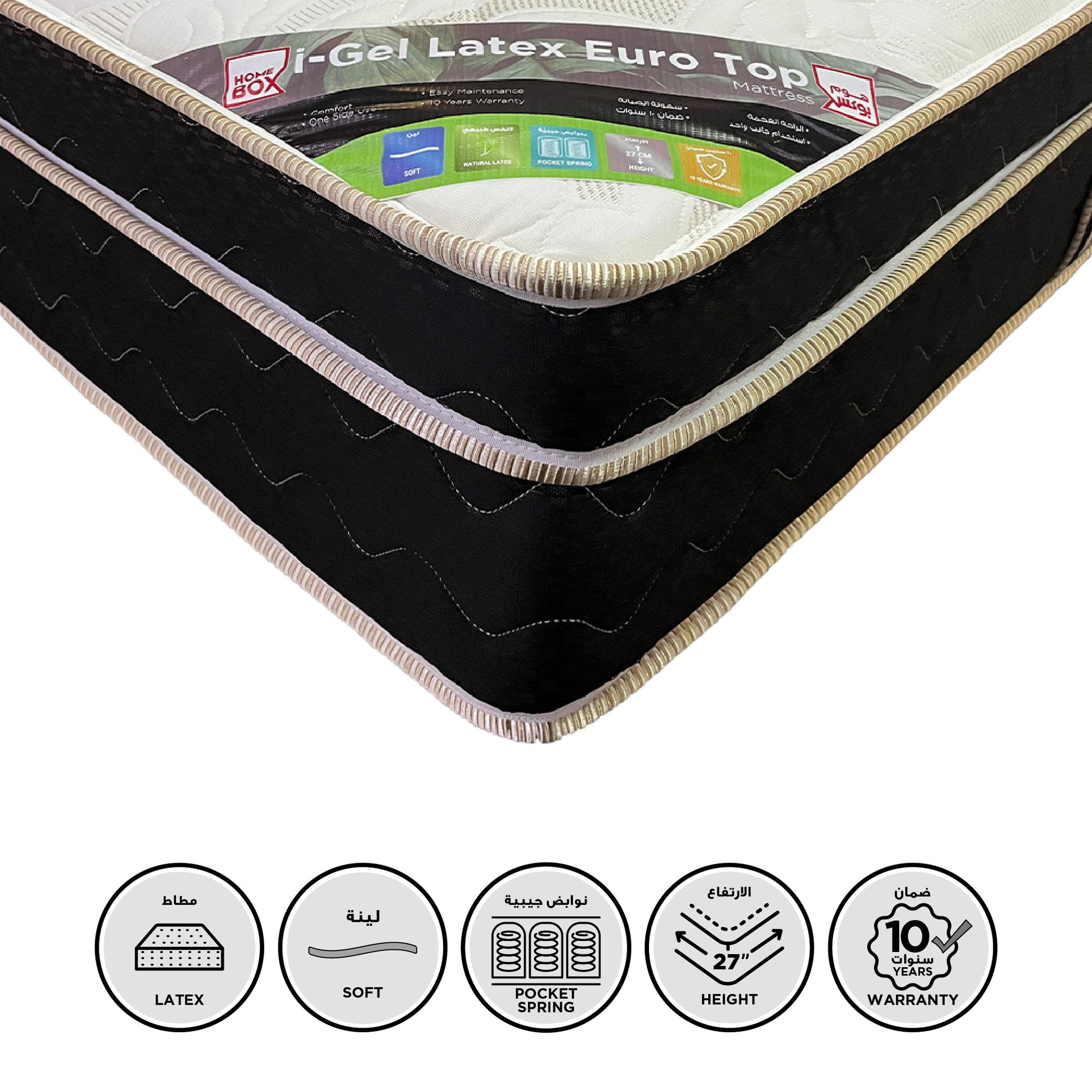 مرتبة كينج متوسطة الصلابة بنوابض جيبية وسطح لاتكس يورو من سليب لوكس أي جيل - 180x200x27 سم-hbxfurniture-mattresses-king-image-1