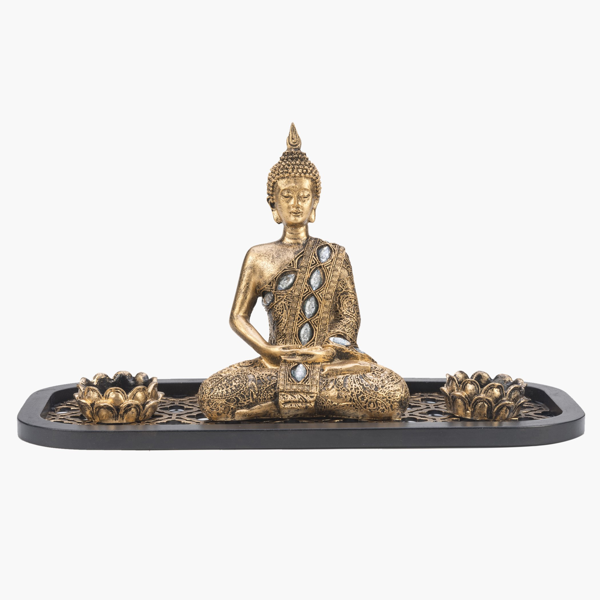 تمثال بوضعية التأمّل (مجموعة من أربع قطع) - لون ذهبي قياس 14×8×19 سم-hbxhomeware-homedecor-figurinesandornaments-image-1