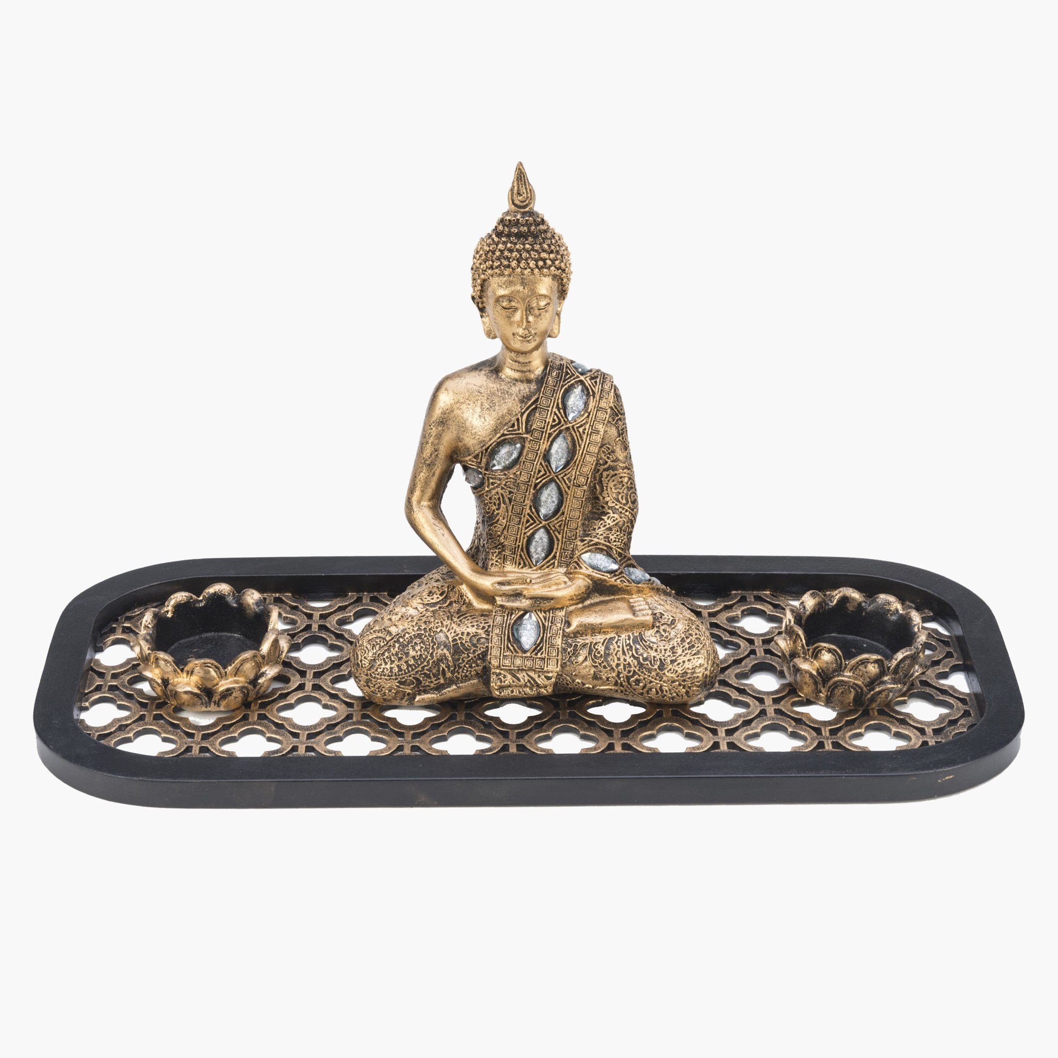 تمثال بوضعية التأمّل (مجموعة من أربع قطع) - لون ذهبي قياس 14×8×19 سم-hbxhomeware-homedecor-figurinesandornaments-image-2