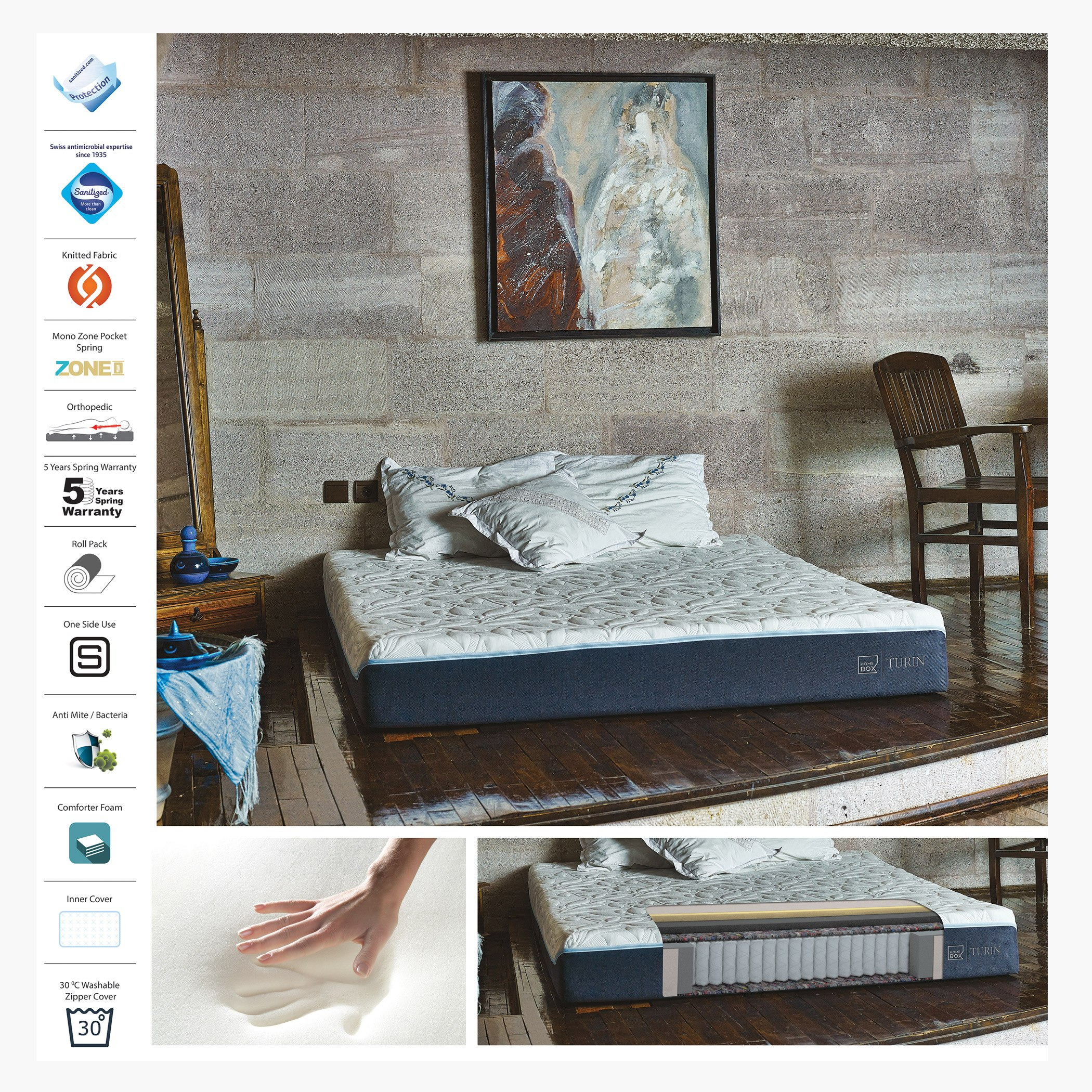 iTurin King Size Roll-Pack Memory Foam Mattress - 180x200x24 cm-hbxfurniture-mattresses-king-image-5
