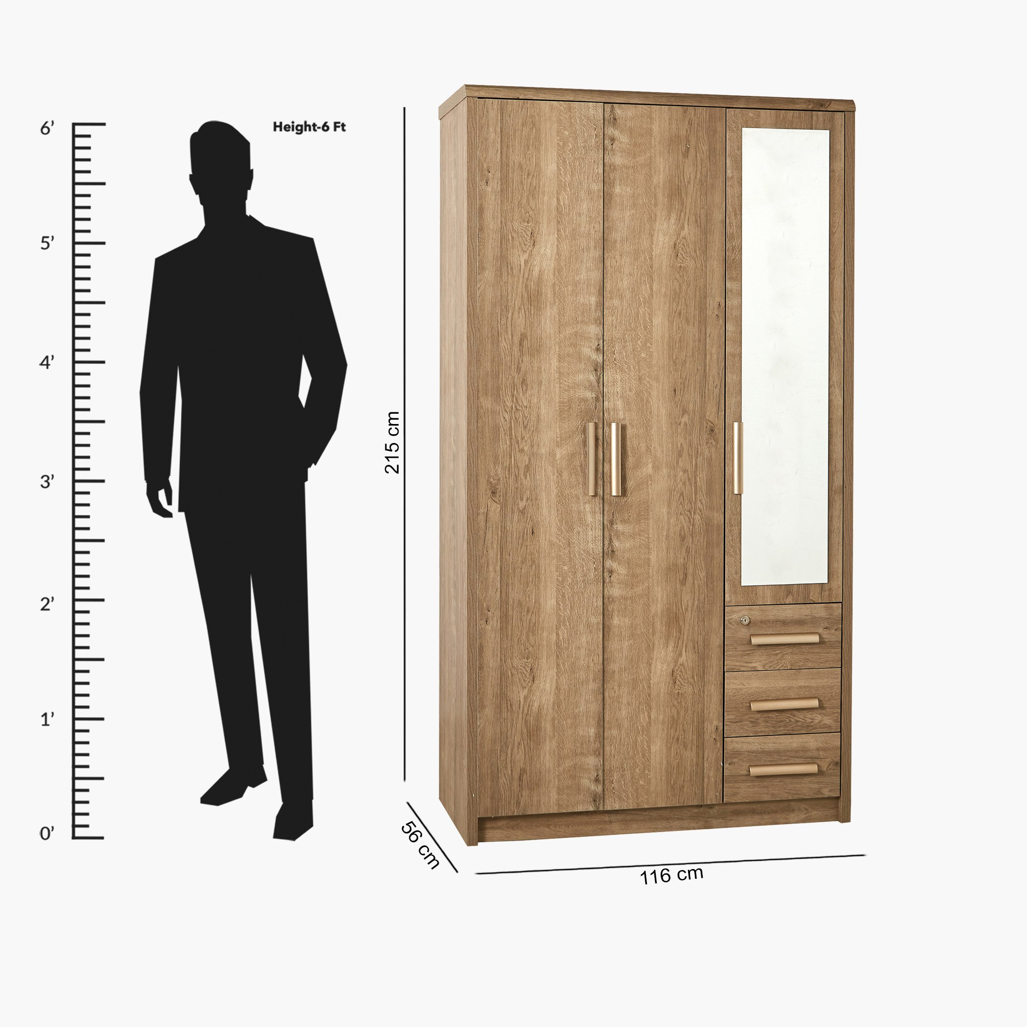 خزانة ملابس بـ3 أبواب مع مرآة من كيرفي-hbxfurniture-wardrobes-image-11
