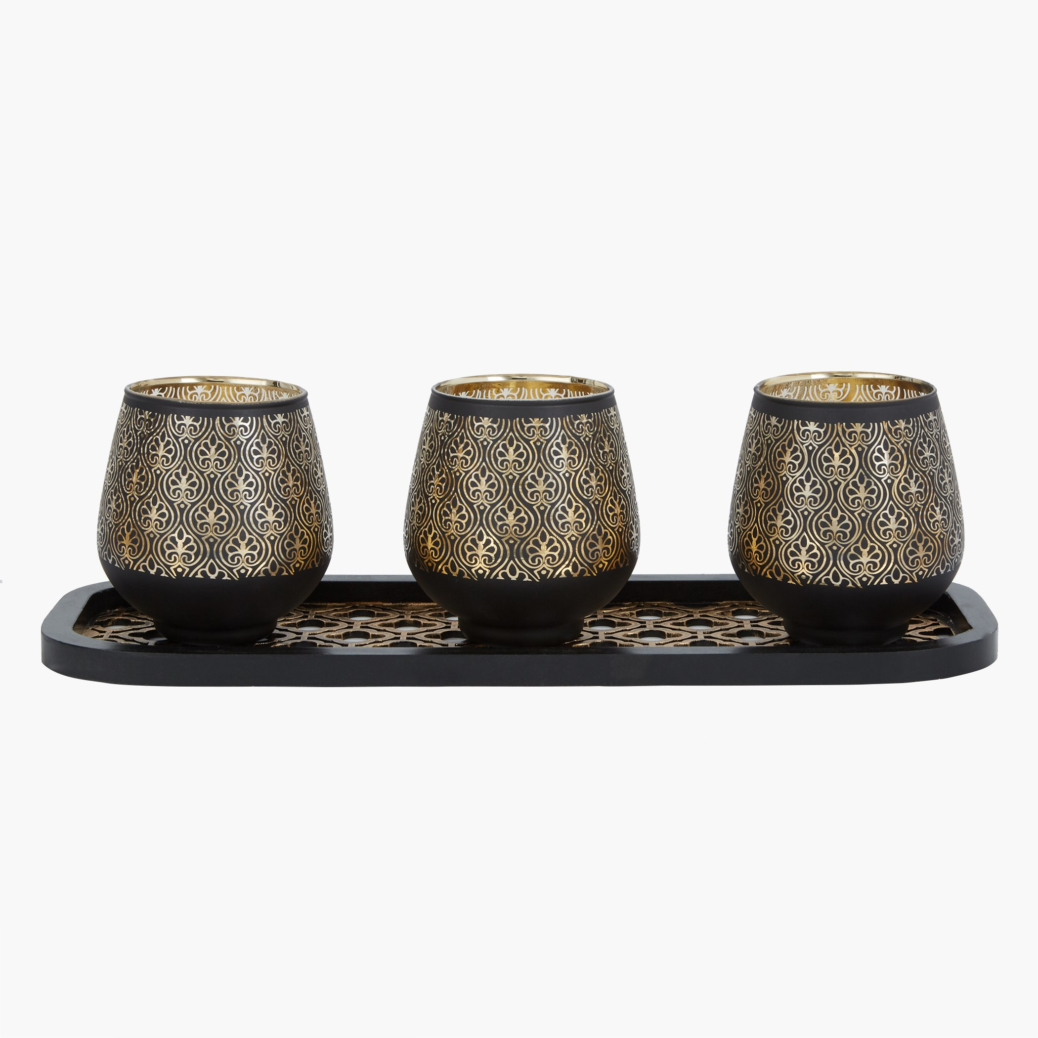 طقم حوامل شموع مزيّنة إمبيريال مع صينية - 4 قطع-hbxlivingroom-decorandaccessories-candleholders-image-1