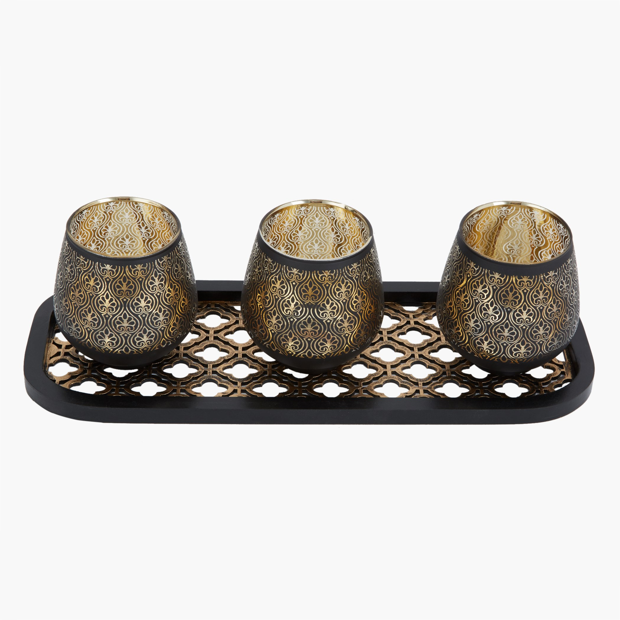 طقم حوامل شموع مزيّنة إمبيريال مع صينية - 4 قطع-hbxlivingroom-decorandaccessories-candleholders-image-2