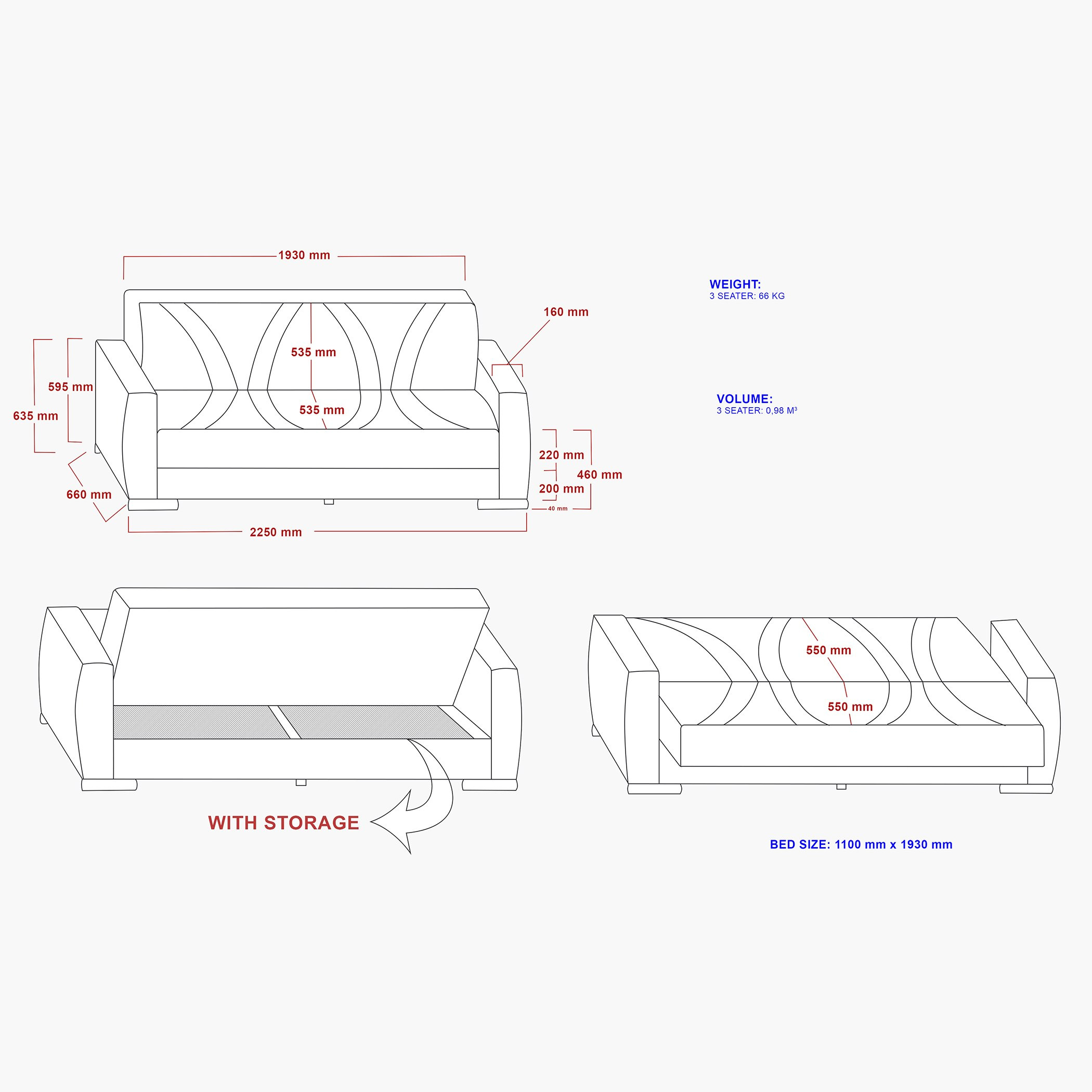 أريكة تتحول إلي سرير 3 مقاعد بمساحة تخزين ووسائد من داليا-hbxlivingroom-sofasandarmchairs-sofas-image-7
