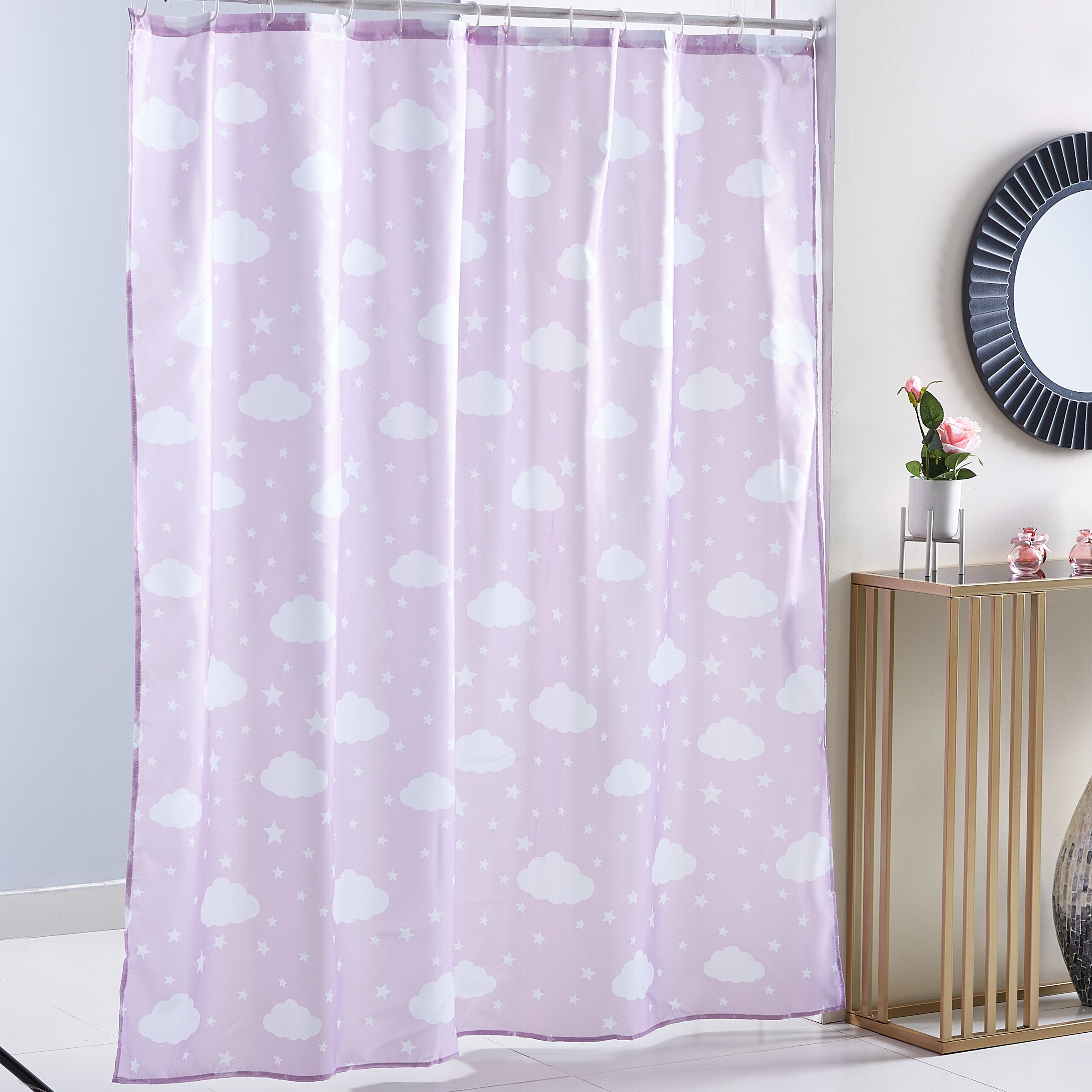 ستارة استحمام بطبعات سحاب و12 حلقة - 180x180 سم-hbxhomeware-hbxkidsandyouth-image-1