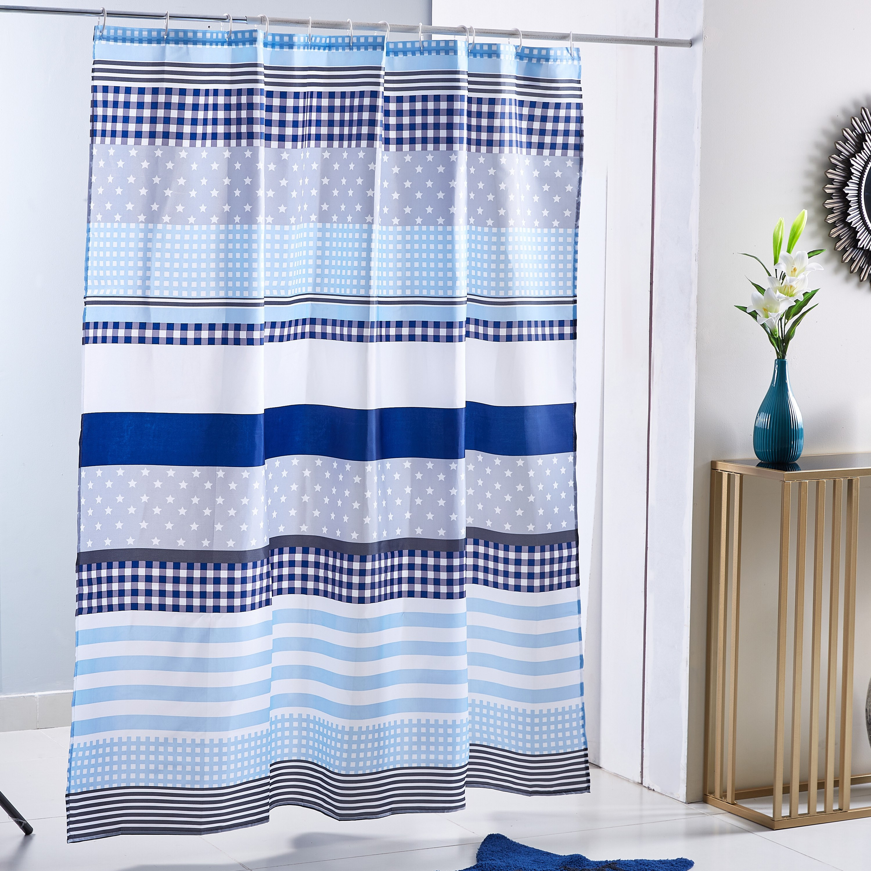 ستارة استحمام بطبعات مع 12 حلقة - 180x180 سم-hbxhomeware-hbxkidsandyouth-image-1