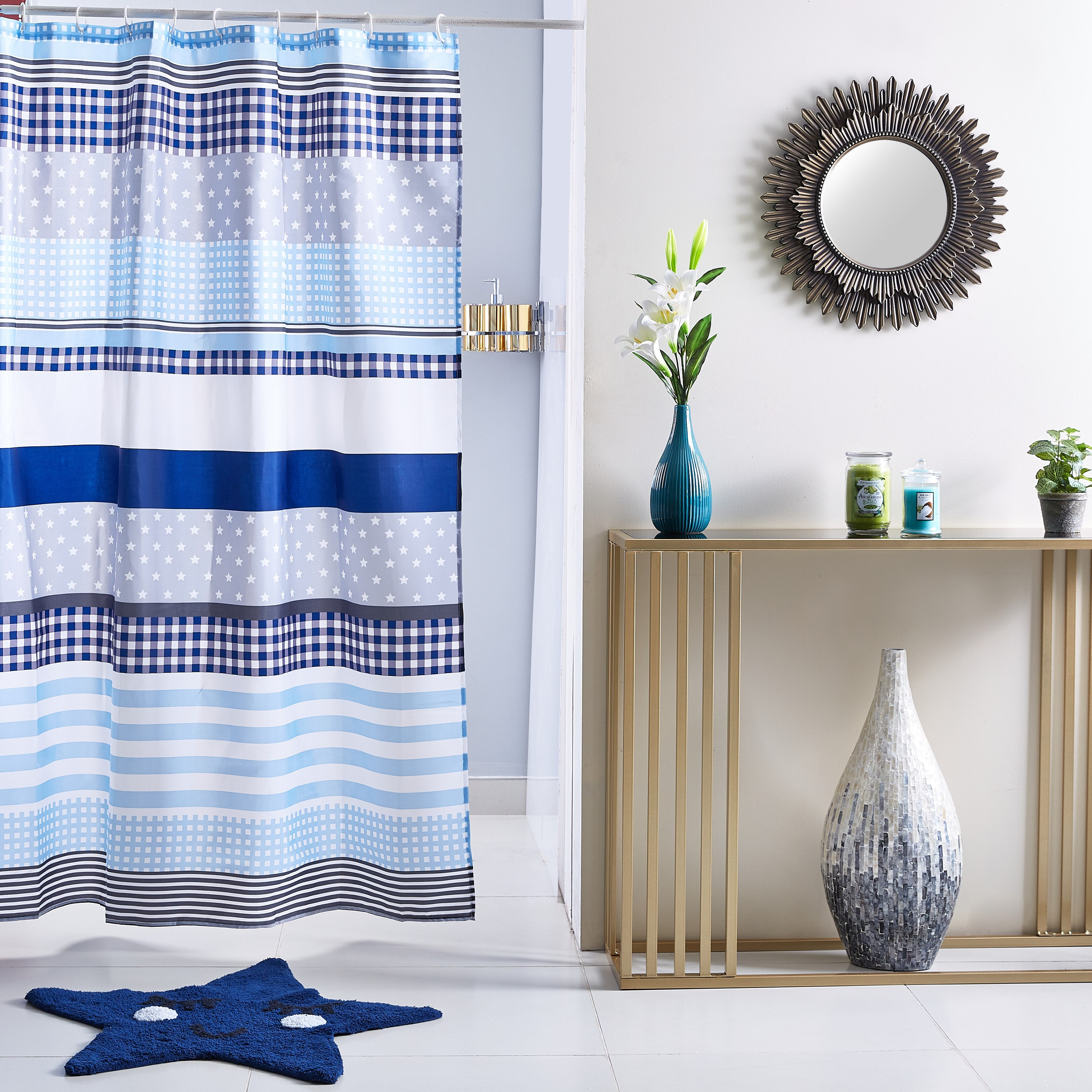ستارة استحمام بطبعات مع 12 حلقة - 180x180 سم-hbxhomeware-hbxkidsandyouth-image-4