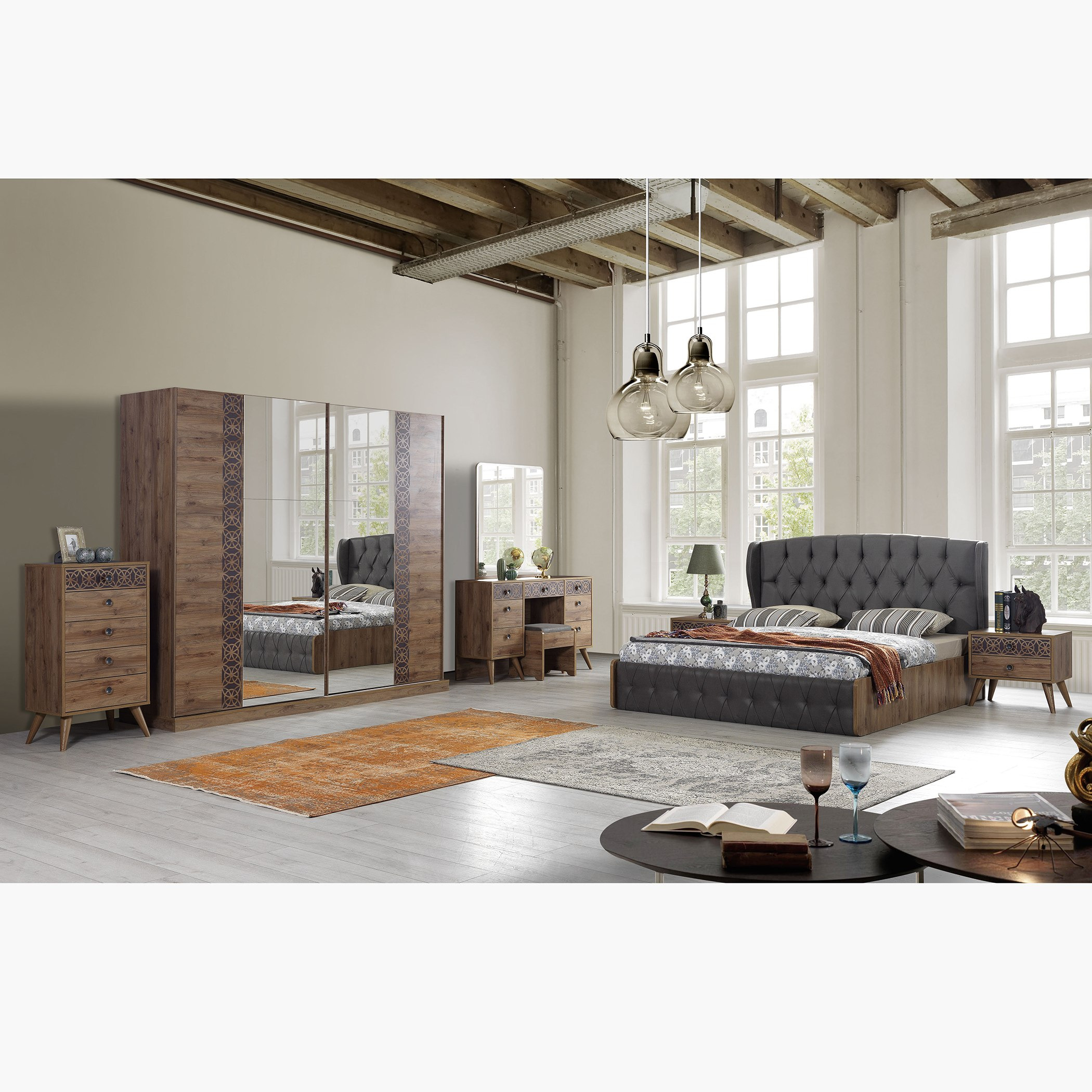 طقم غرفة نوم كينج 6 قطع من بورشام - 180x200 سم-hbxbedroom-bedsandbedsets-bedroomsets-king-image-1