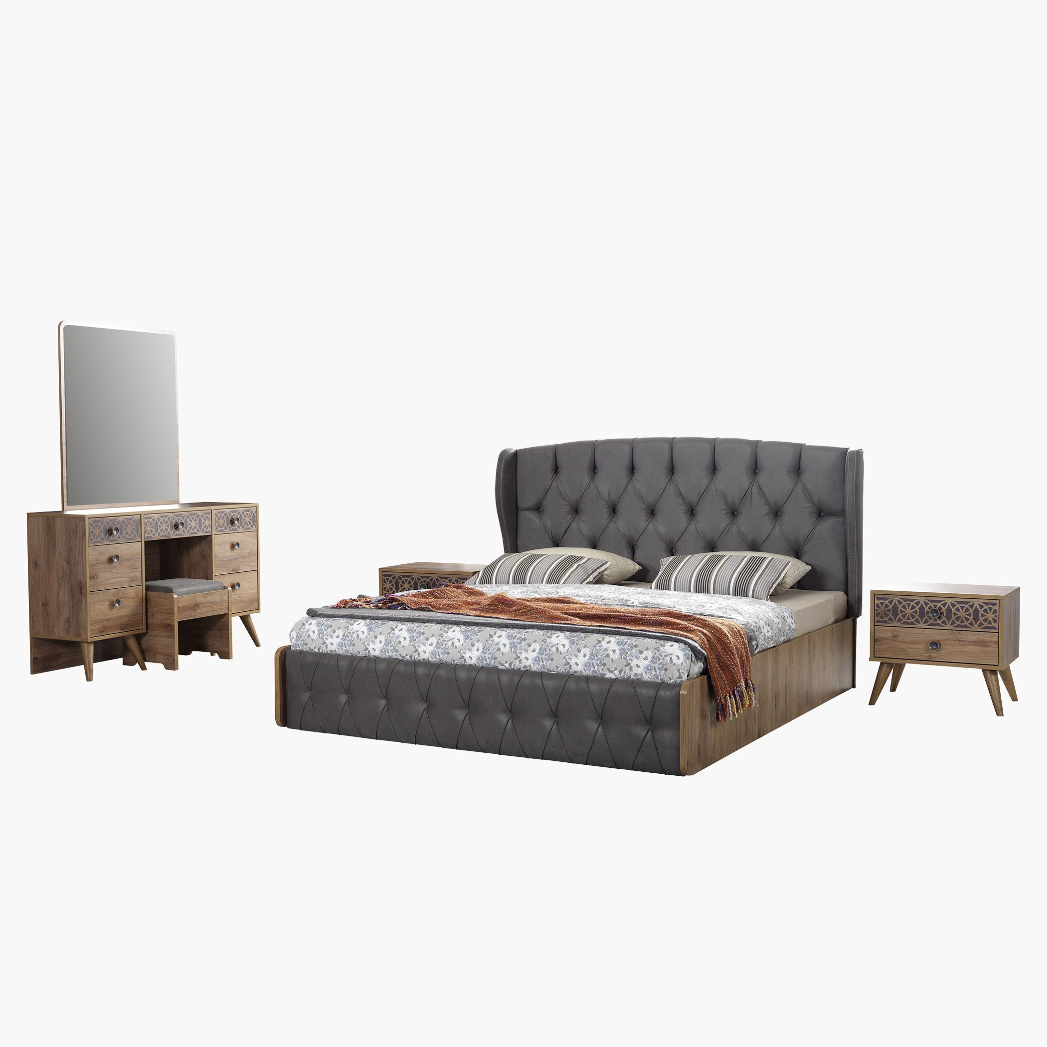 طقم غرفة نوم كينج 6 قطع من بورشام - 180x200 سم-hbxbedroom-bedsandbedsets-bedroomsets-king-image-2