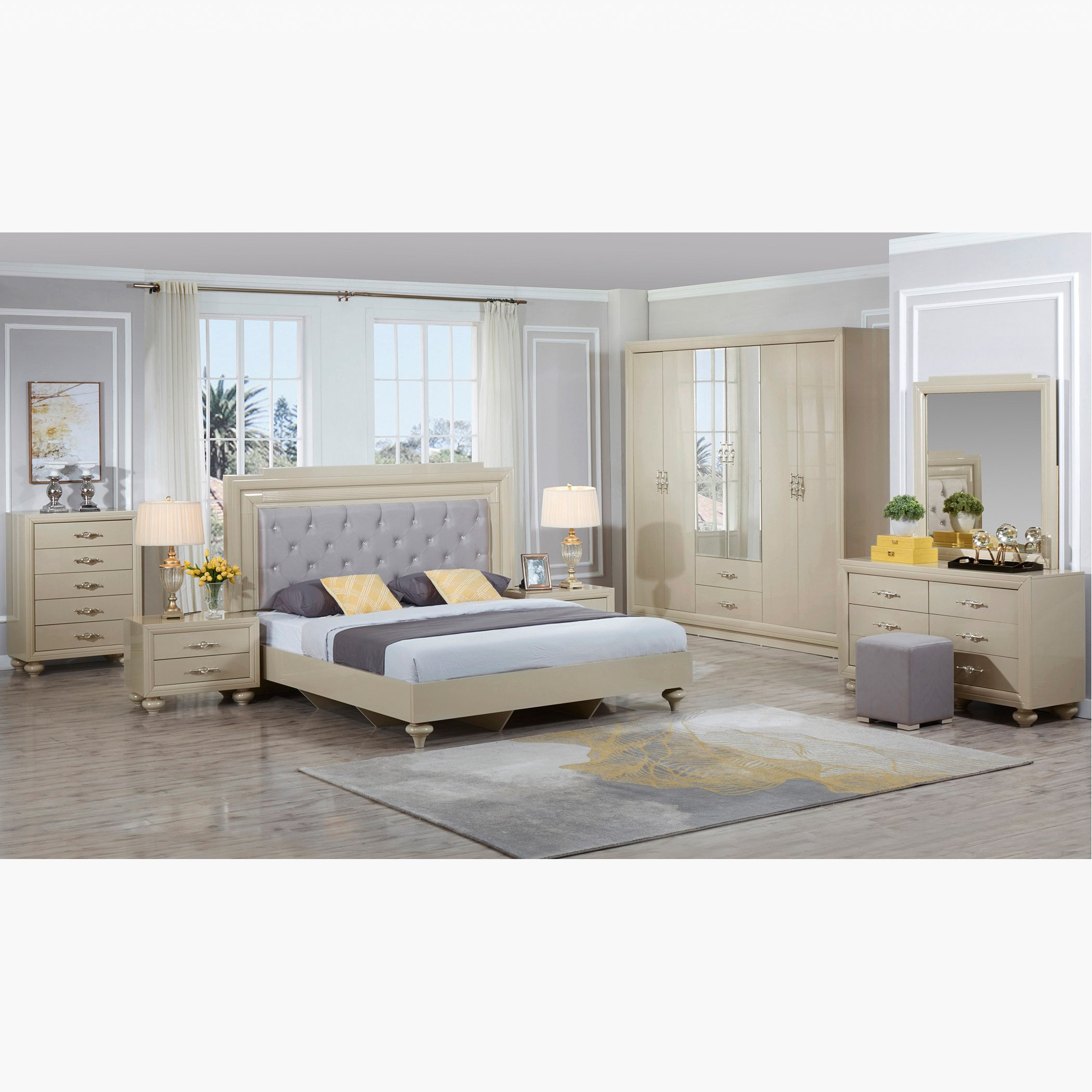 Harvest High Gloss 6-Piece King Bedroom Set - 180x200 cm-hbxbedroom-bedsandbedsets-bedroomsets-king-image-1