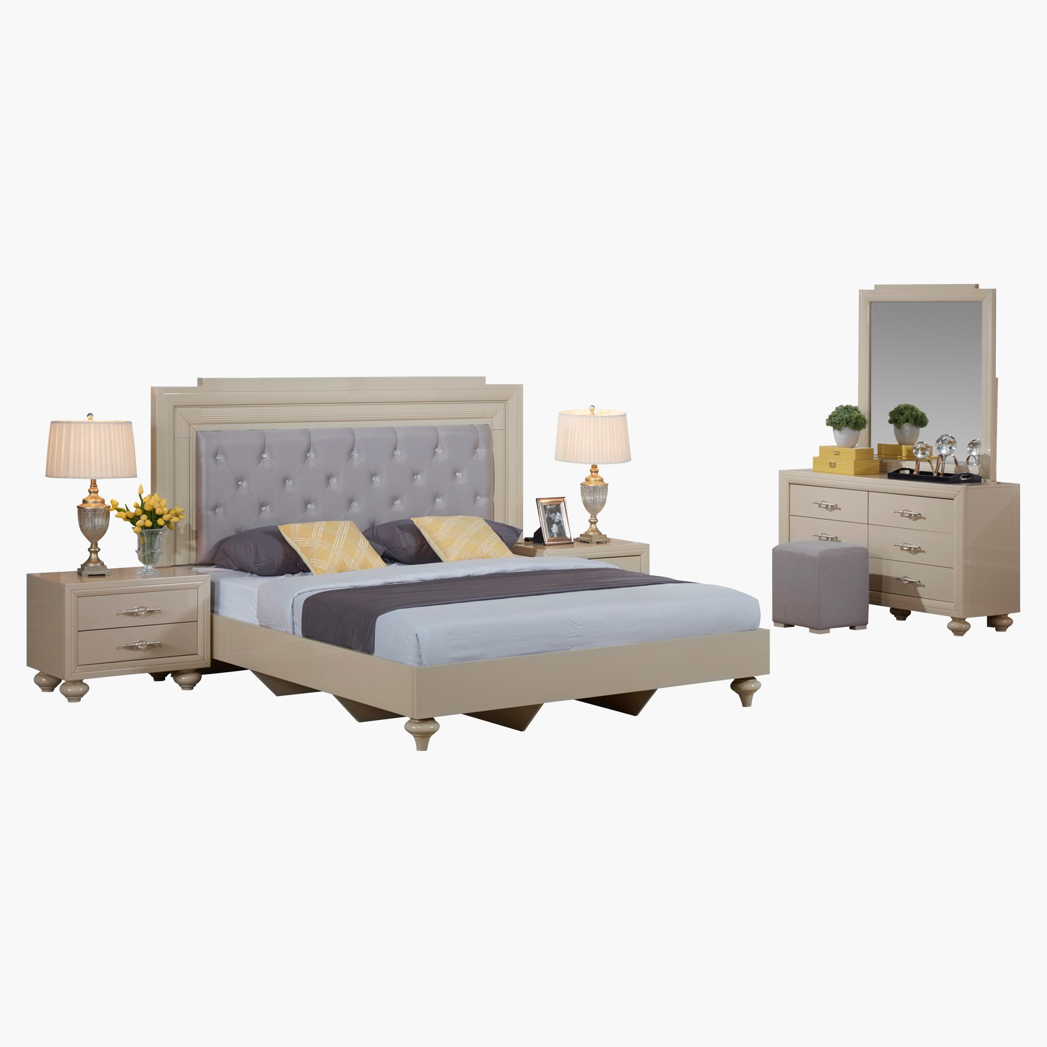 Harvest High Gloss 6-Piece King Bedroom Set - 180x200 cm-hbxbedroom-bedsandbedsets-bedroomsets-king-image-2
