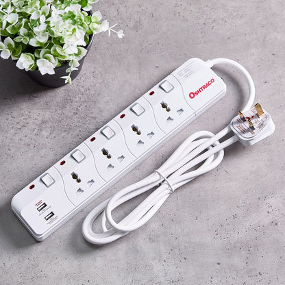 Oshtraco 4-Way Universal Switch Socket with 2 m Cord & USB Charger