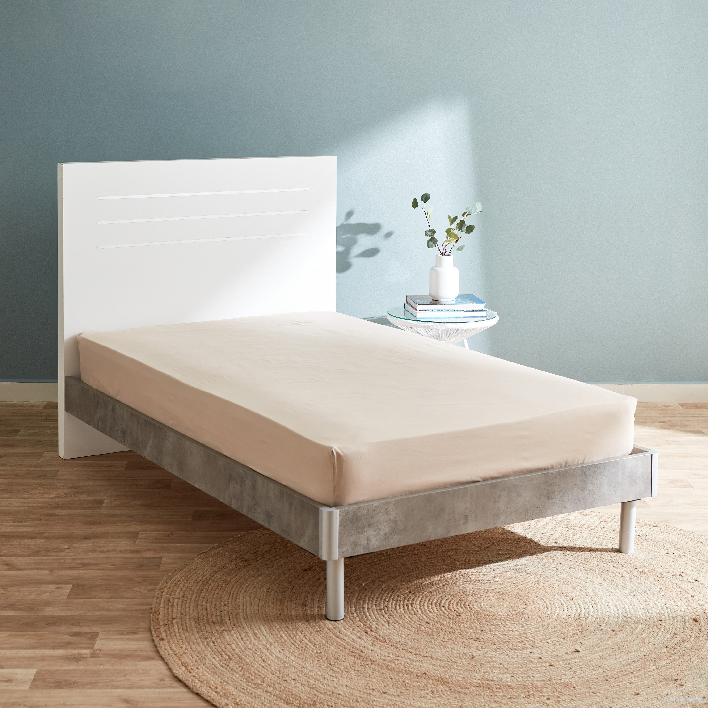 شرشف مطّاطي مزدوج قطن من إسينشيال - 120x200+25 سم-hbxhomeware-hbxbedroom-image-1
