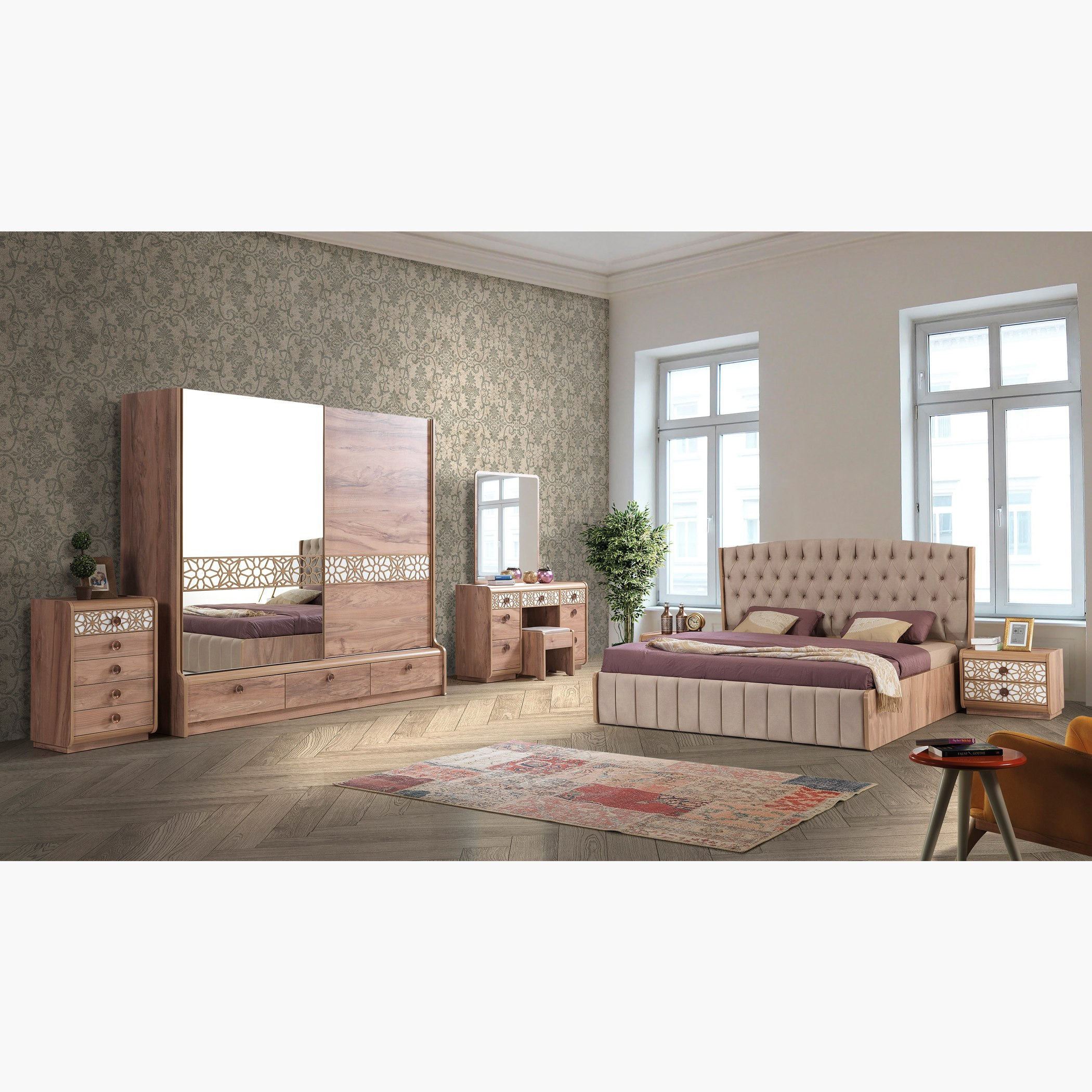 طقم غرفة نوم كينج 6 قطع من تريليس - 180x200 سم-hbxbedroom-bedsandbedsets-bedroomsets-king-image-1