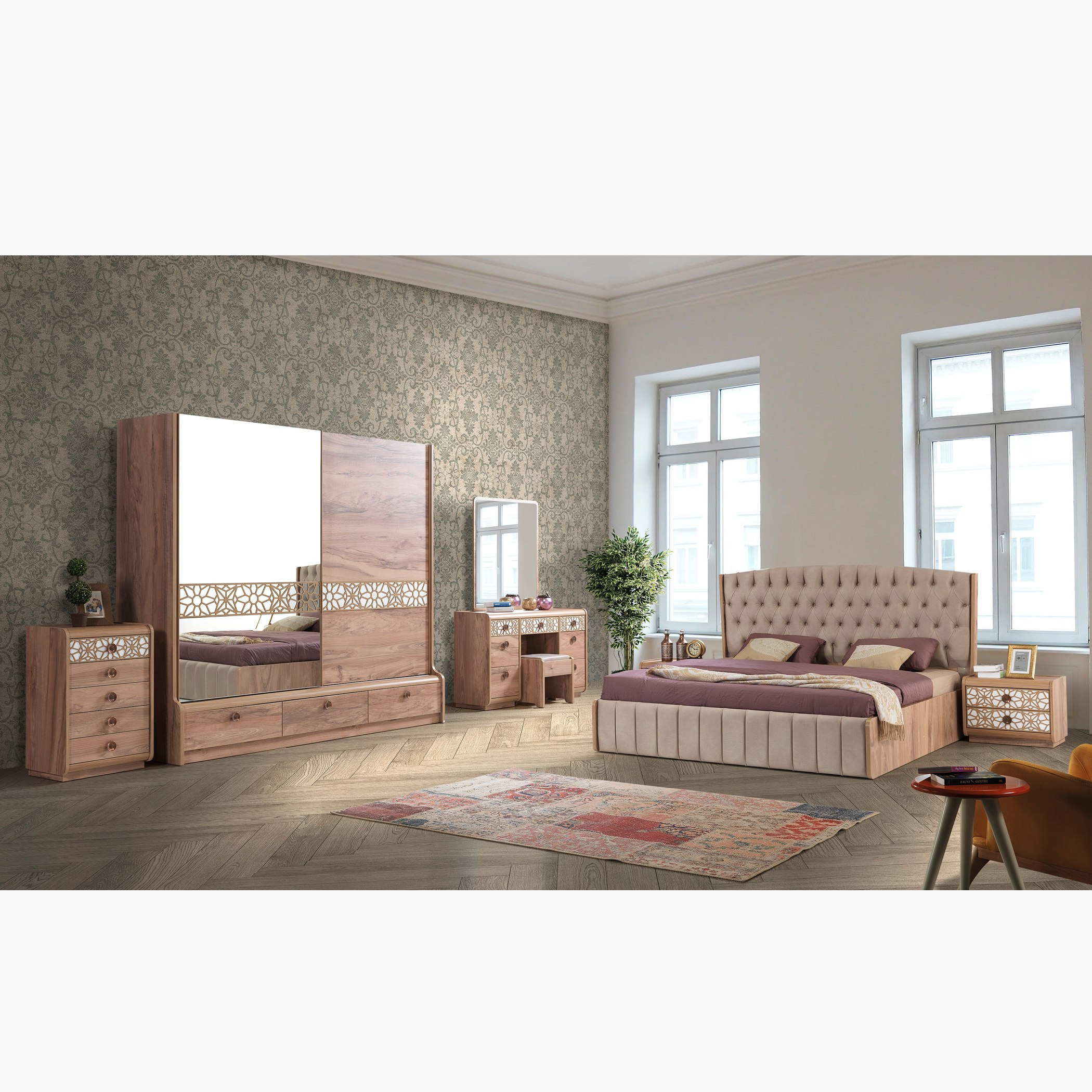 خزانة ملابس ببابين انزلاقيين و3 أدراج مع مرآة من تريليس-hbxfurniture-wardrobes-image-7