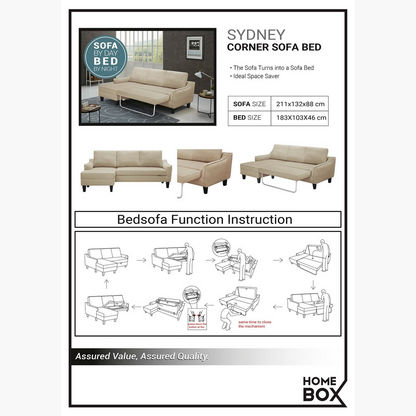 Sydney Left Corner Fabric Sofa Bed