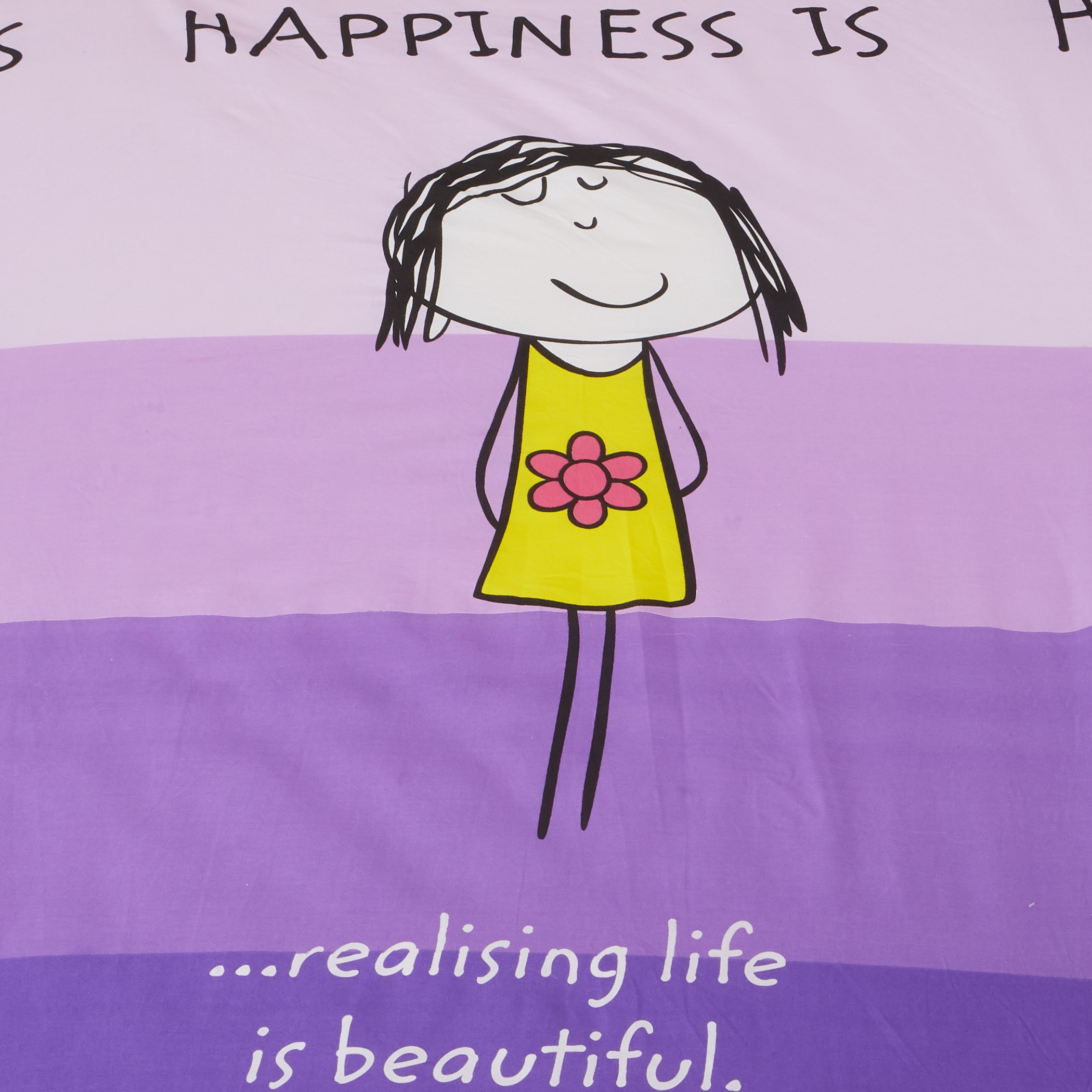 Happiness Printed Twin Fitted Bed Sheet -120x200 cm-hbxhomeware-hbxbedroom-image-2