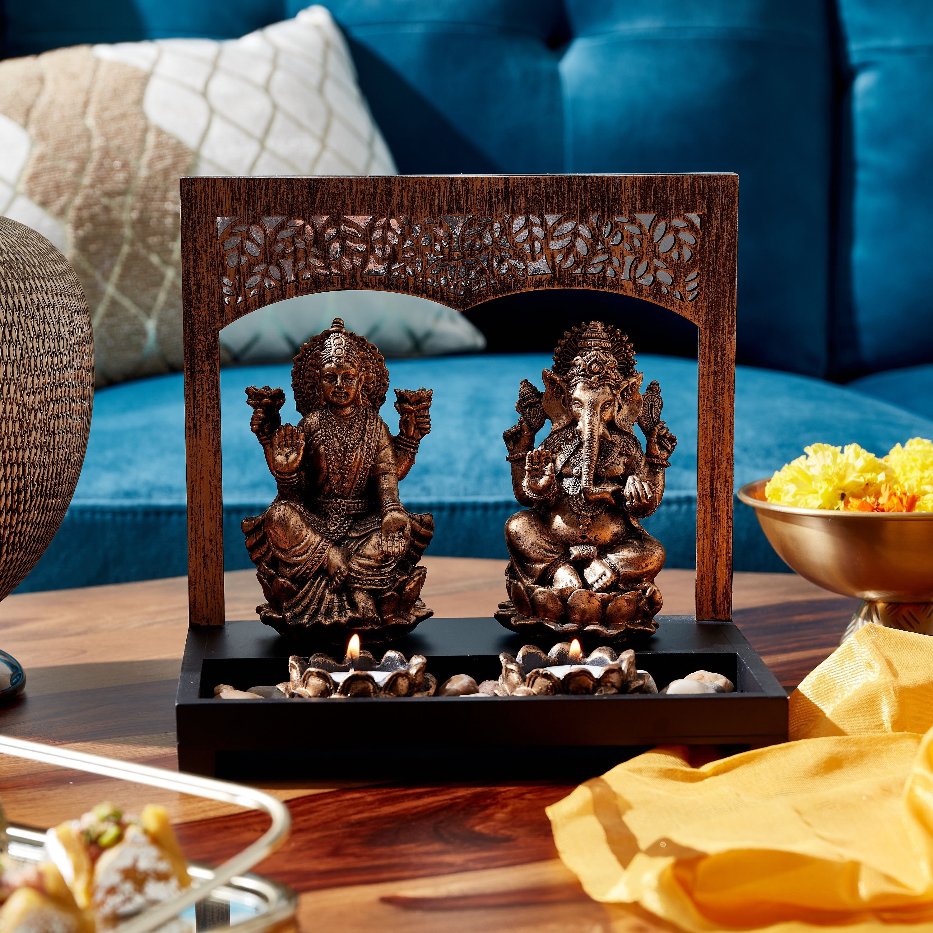 Ganesha and Laxmi Resin Figurine Tealight Holder-hbxlivingroom-decorandaccessories-candleholders-image-1