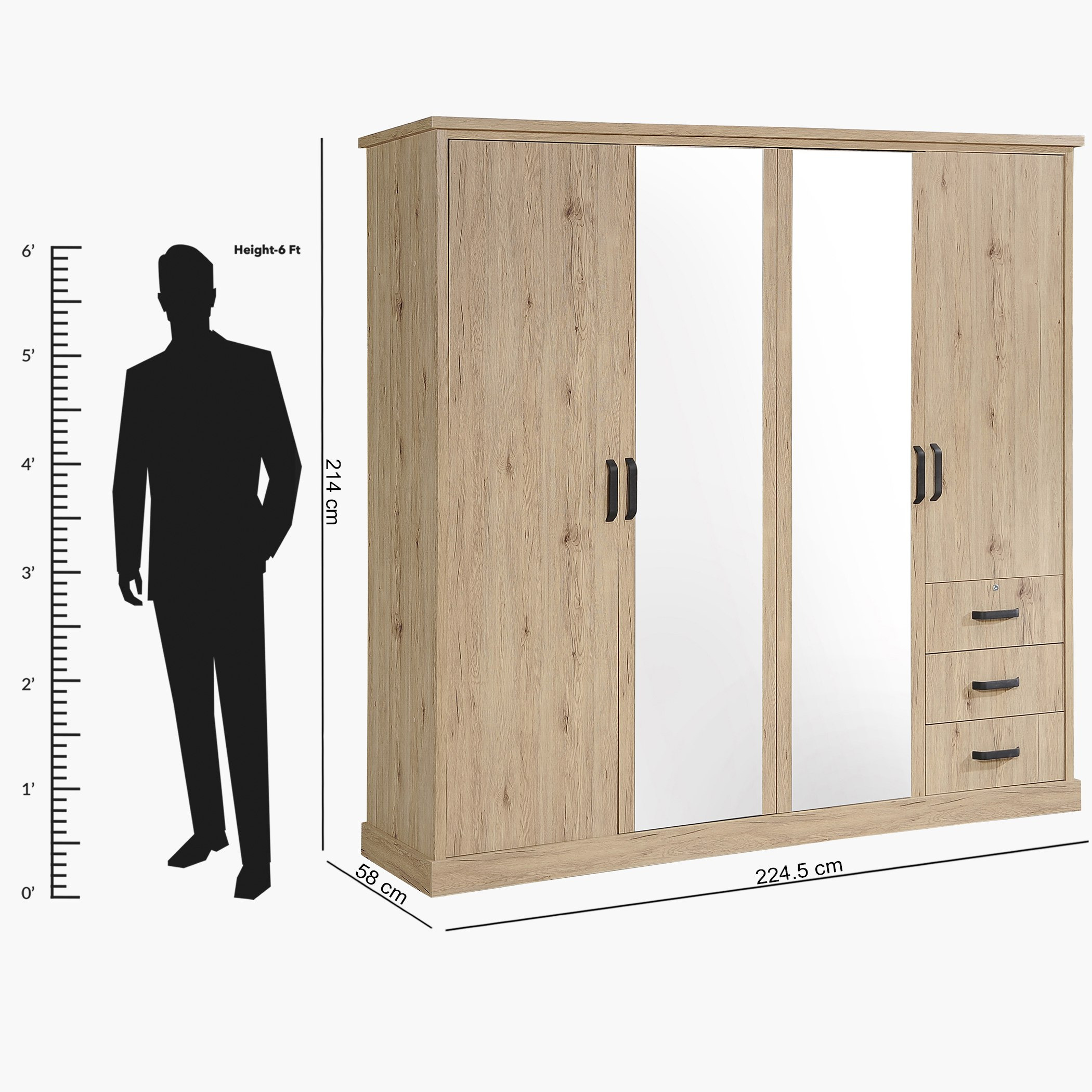 خزانة ملابس بأربعة أبواب بـ 3 أبواب مع 2 مرايا من جلاسجلو-hbxfurniture-wardrobes-image-6