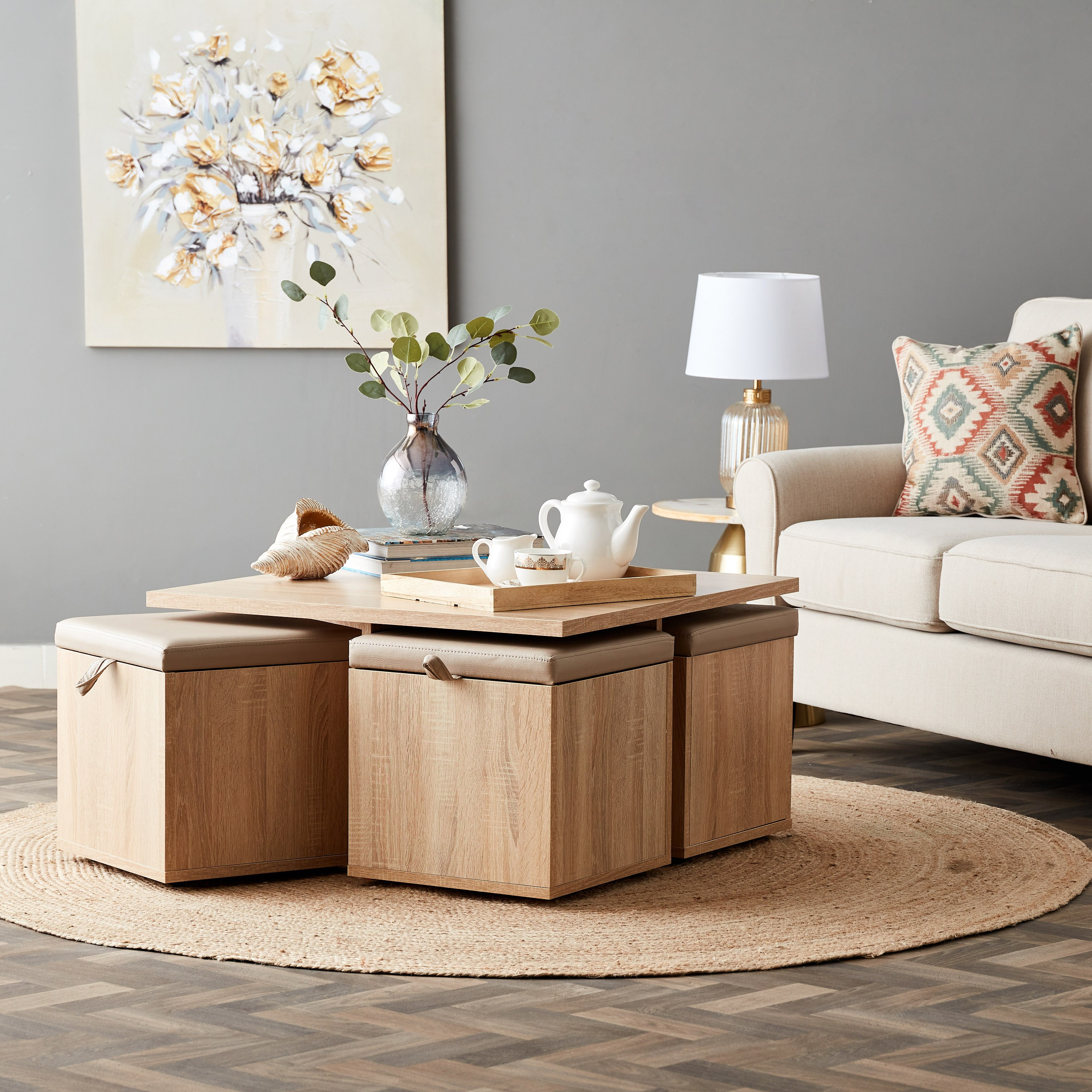 Coffee table with 4 best sale storage stools