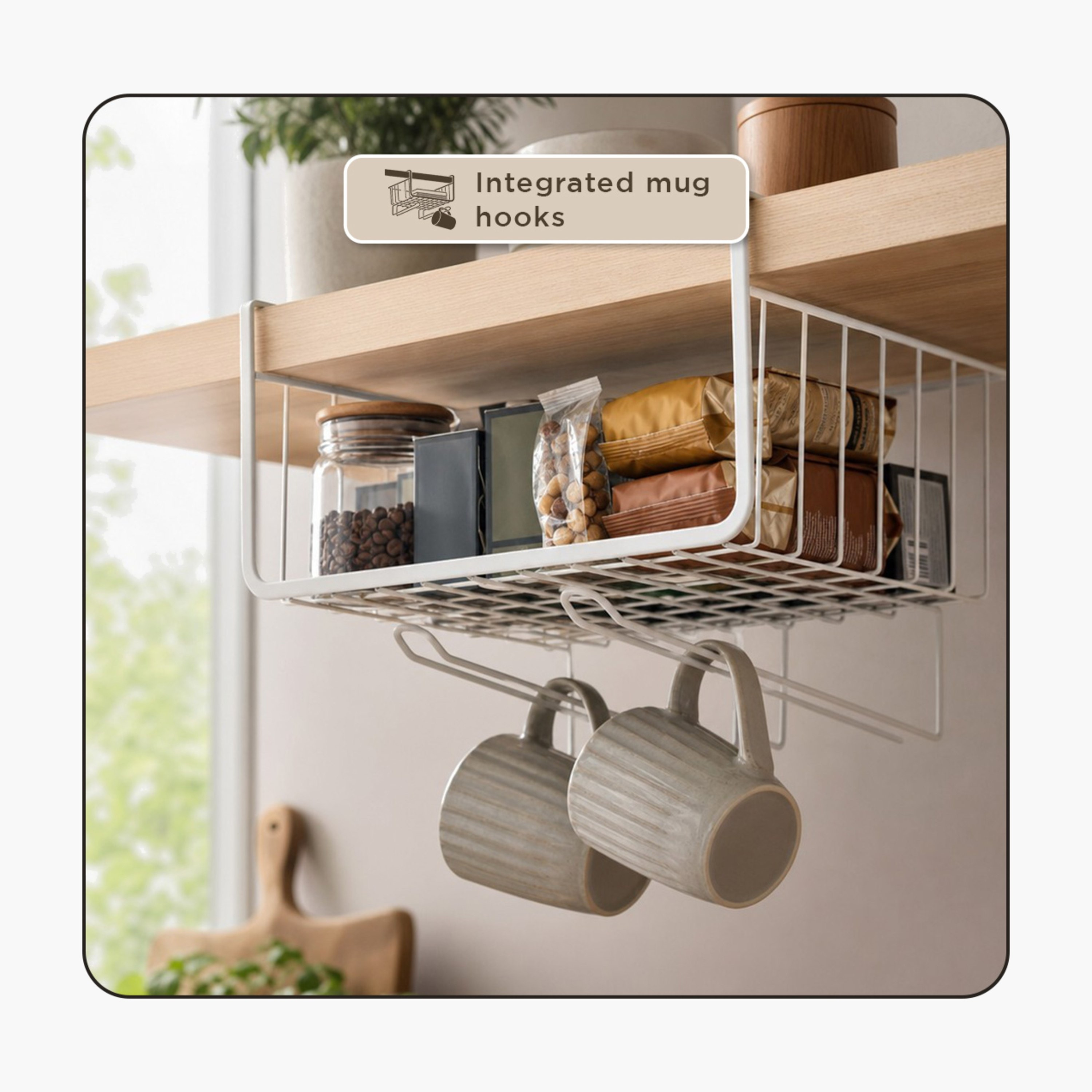 Maisan Overshelf Holder Basket with Mug Hooks-hbxhomeware-hbxkitchen-image-7