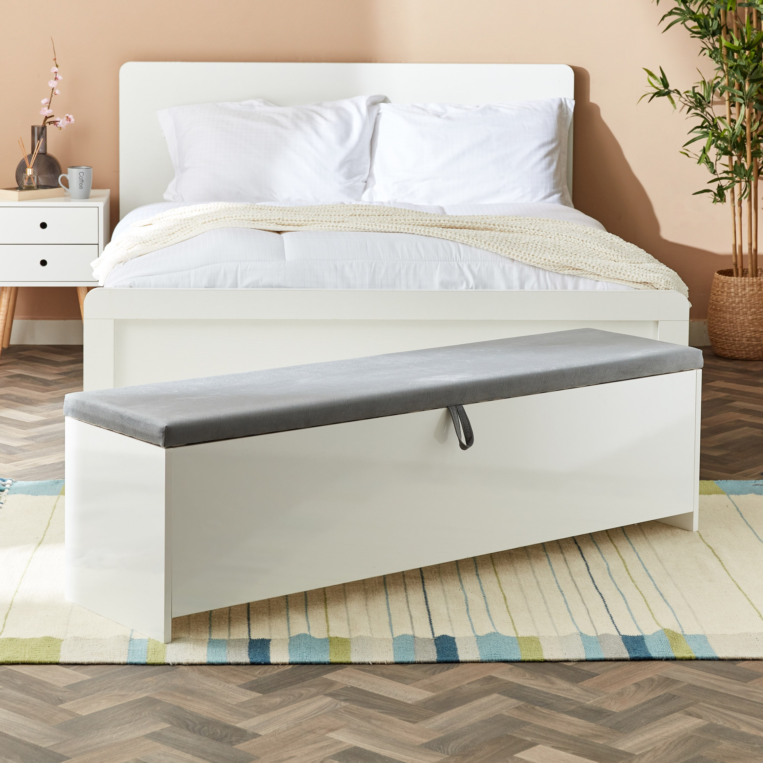 Gray storage bench on sale for bedroom