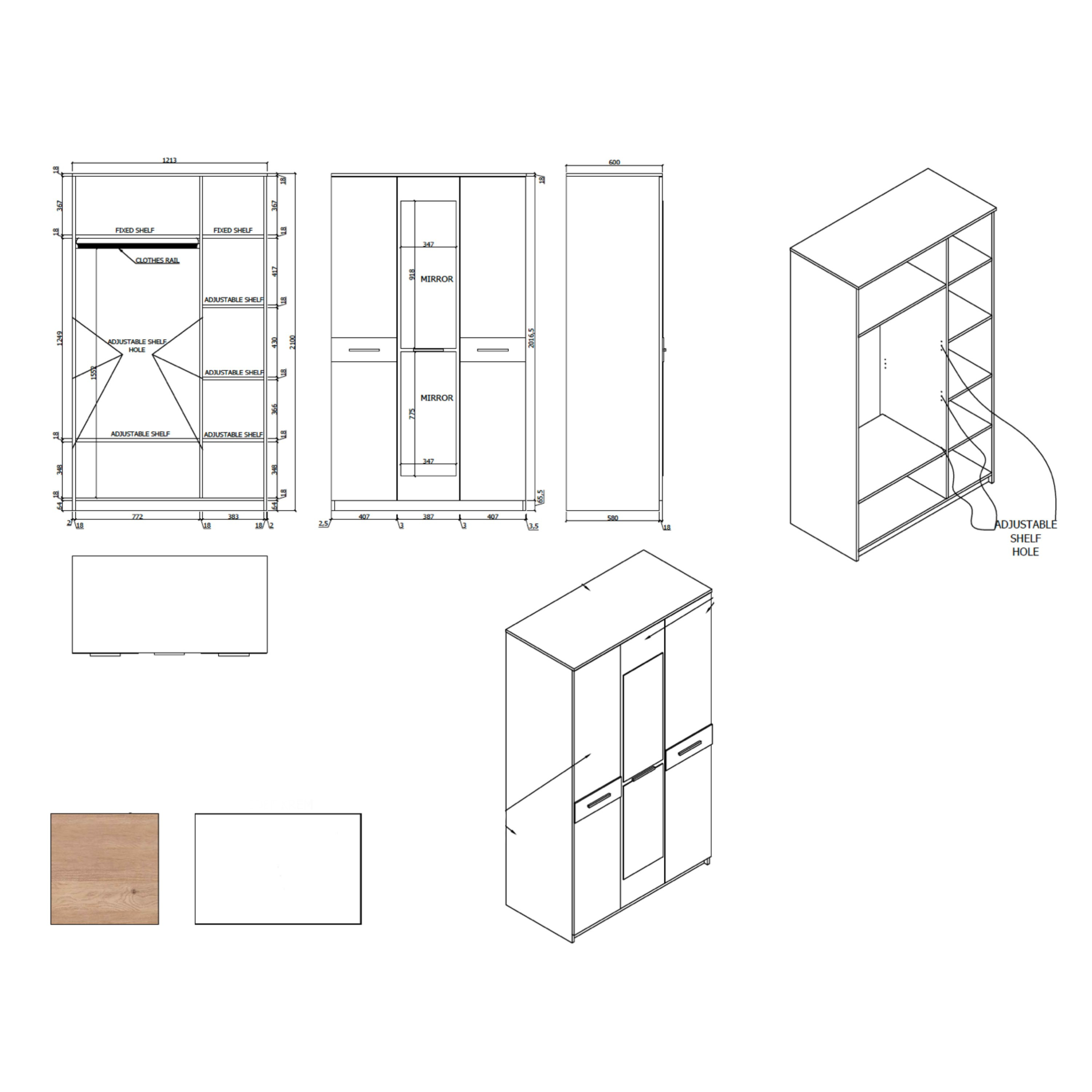 خزانة ملابس 3 أبواب بمرآة من مون لايت-hbxfurniture-wardrobes-image-5