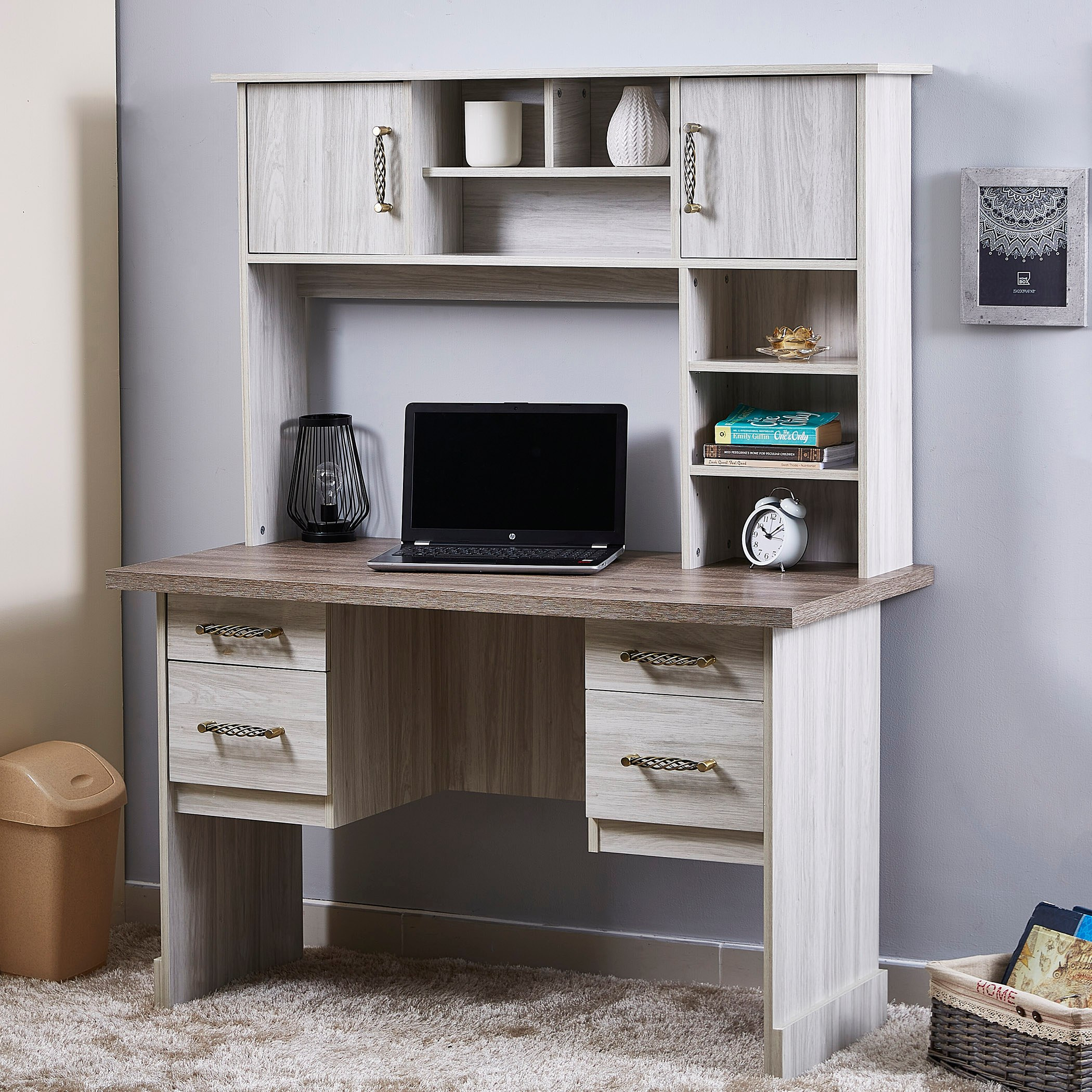 Desk with 2024 bookshelf hutch