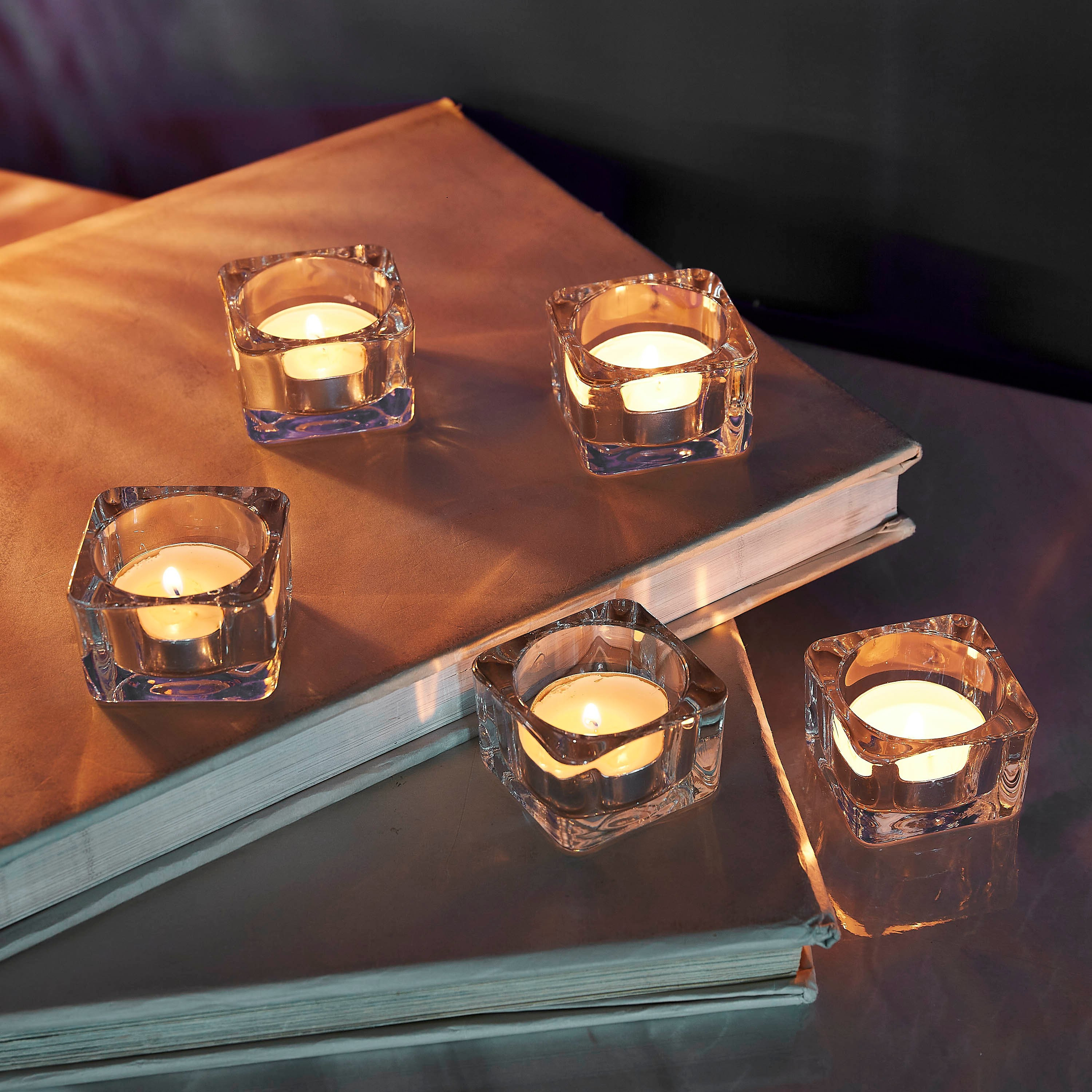 طقم حامل شموع صغيرة شفّاف بتصميم مربّع من تريا - 5 قطع-hbxlivingroom-decorandaccessories-candleholders-image-2